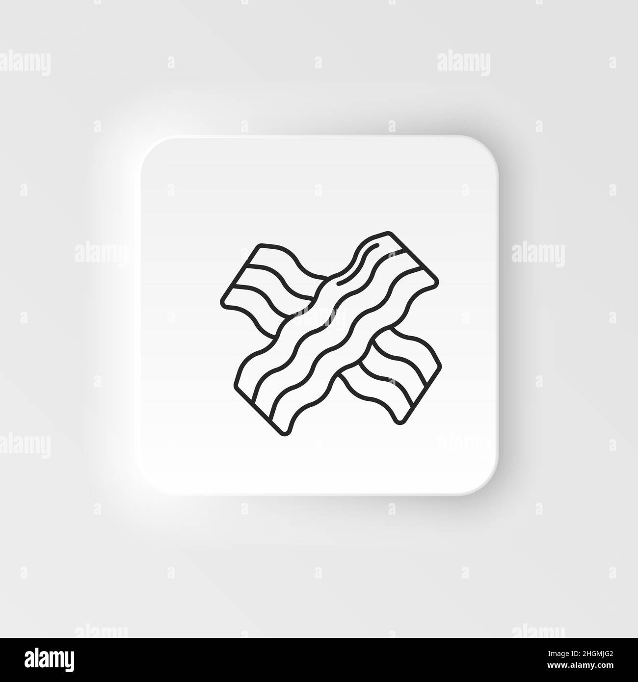 Vektorsymbol für Speisen und Getränke im Neumorphen-Stil. Bacon einfaches Linienvektor-Symbol auf weißem Grund Stock Vektor