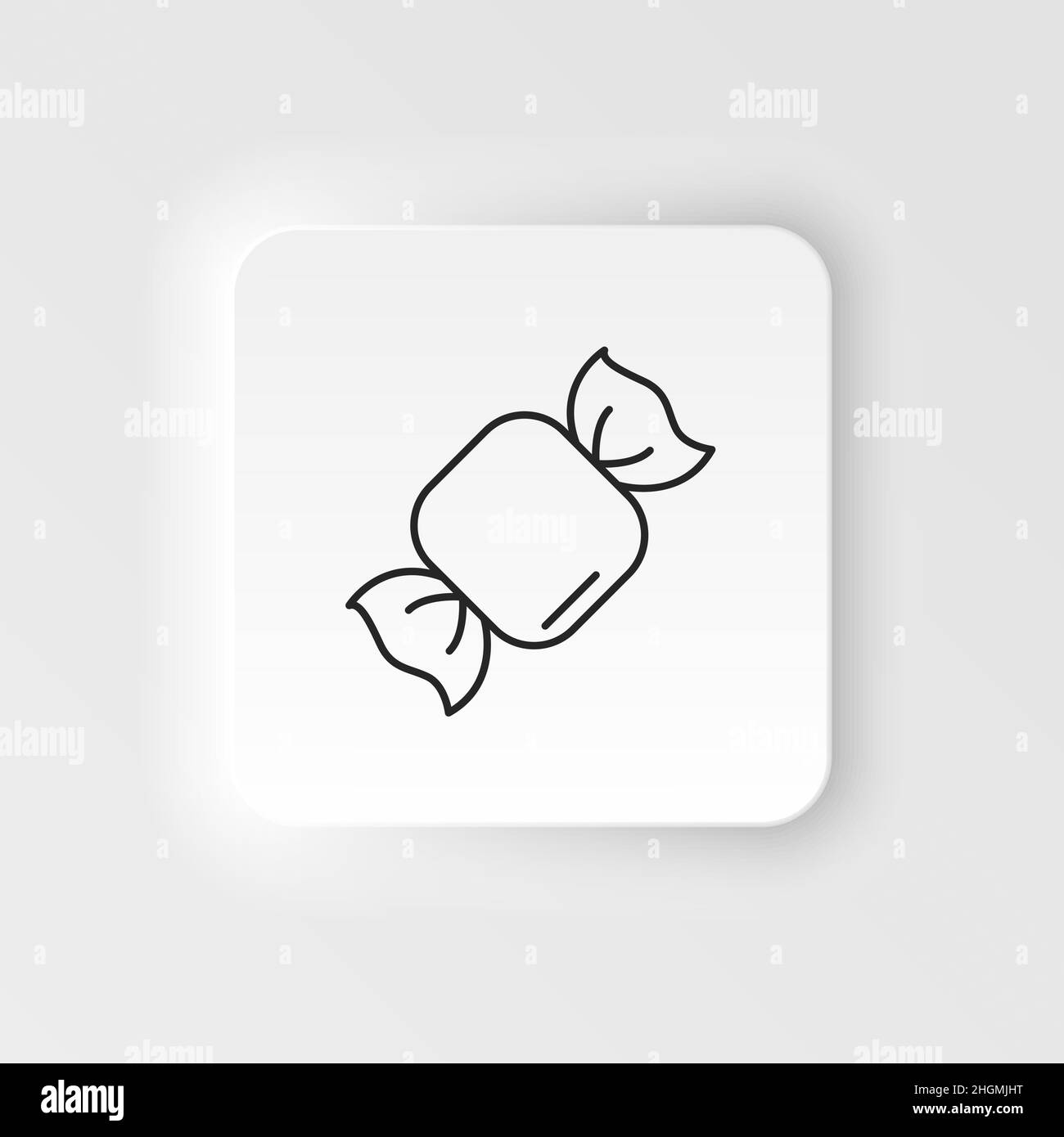 Vektorsymbol für Speisen und Getränke im Neumorphen-Stil. Candy Vektor-Linie Symbol auf Neumorphismus weißen Hintergrund Stock Vektor