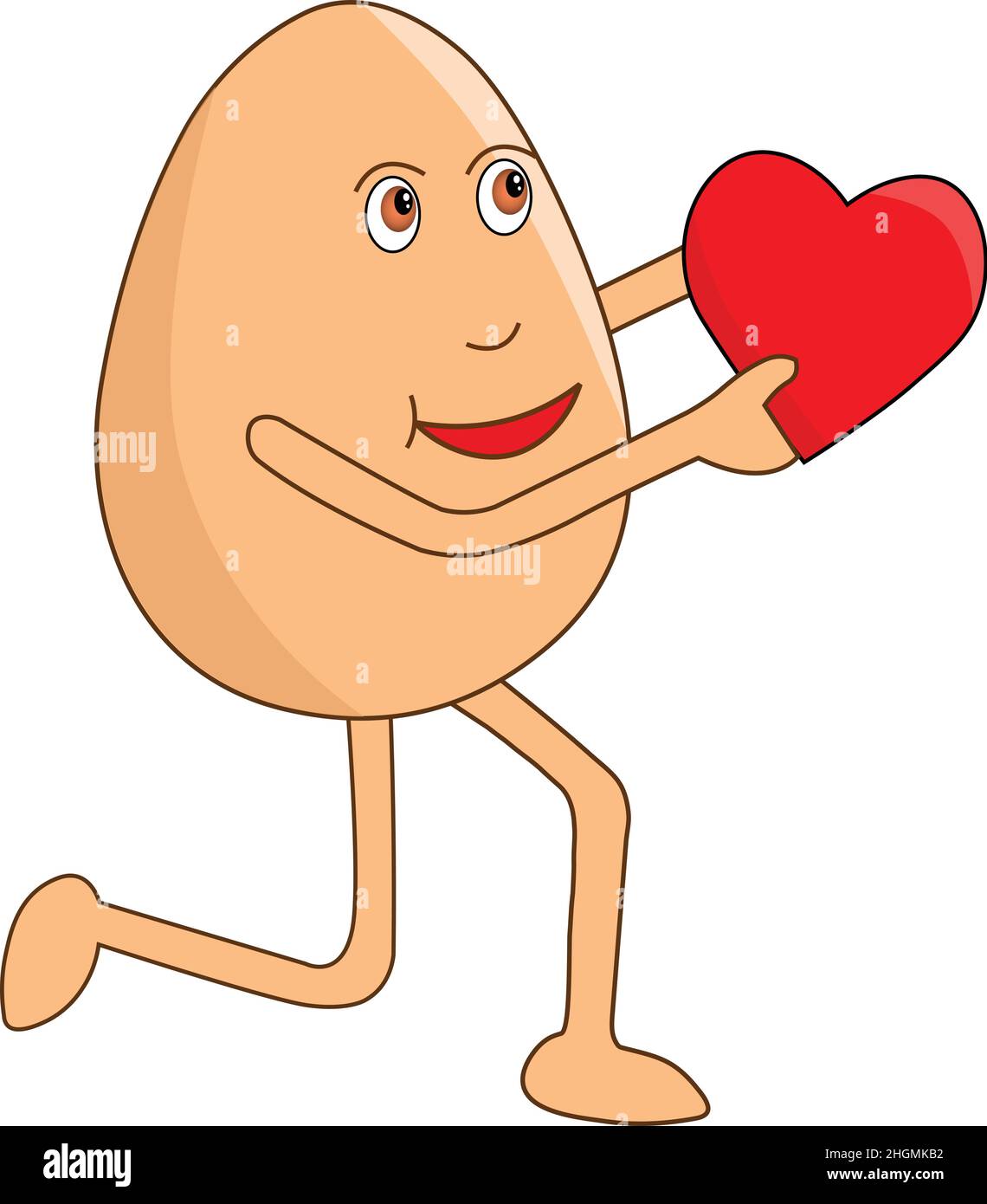 Glückliches Ei männlichen Karikatur mit einem niedlichen Herz in der Hand. Vektorgrafik. Stock Vektor
