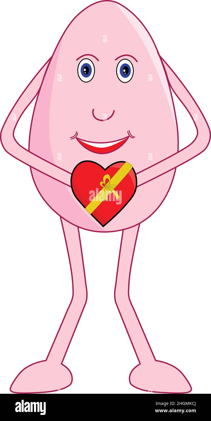 Happy Egg weibliche Cartoon mit einem niedlichen herzförmigen Box in der Hand. Vektorgrafik. Stock Vektor