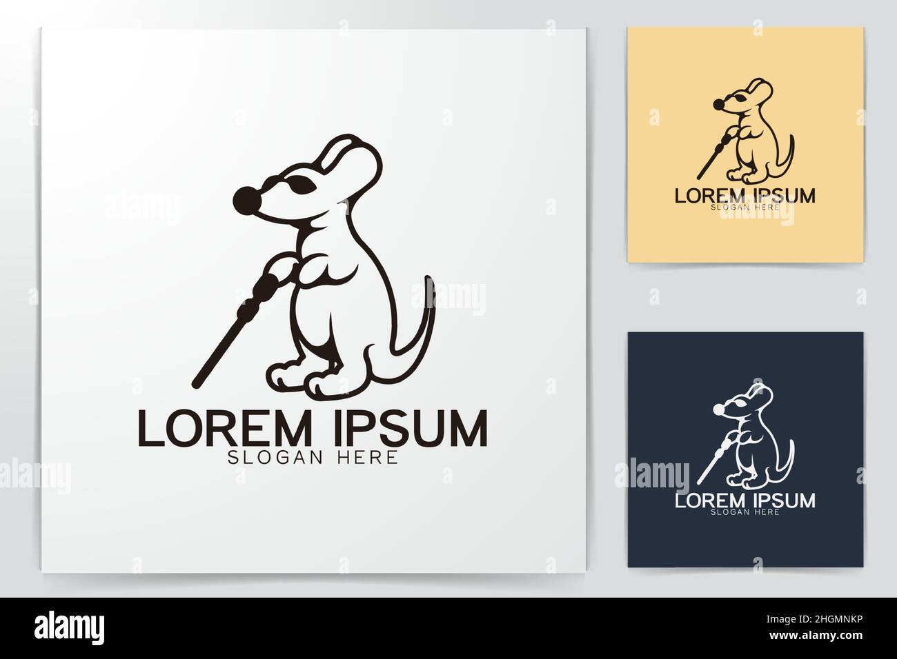 Blinde Mäuse. Maus mit Sonnenbrille und Stick-Logo-Ideen. Logo-Design „Inspiration“. Vektorgrafik Vorlage. Isoliert Auf Weißem Hintergrund Stock Vektor