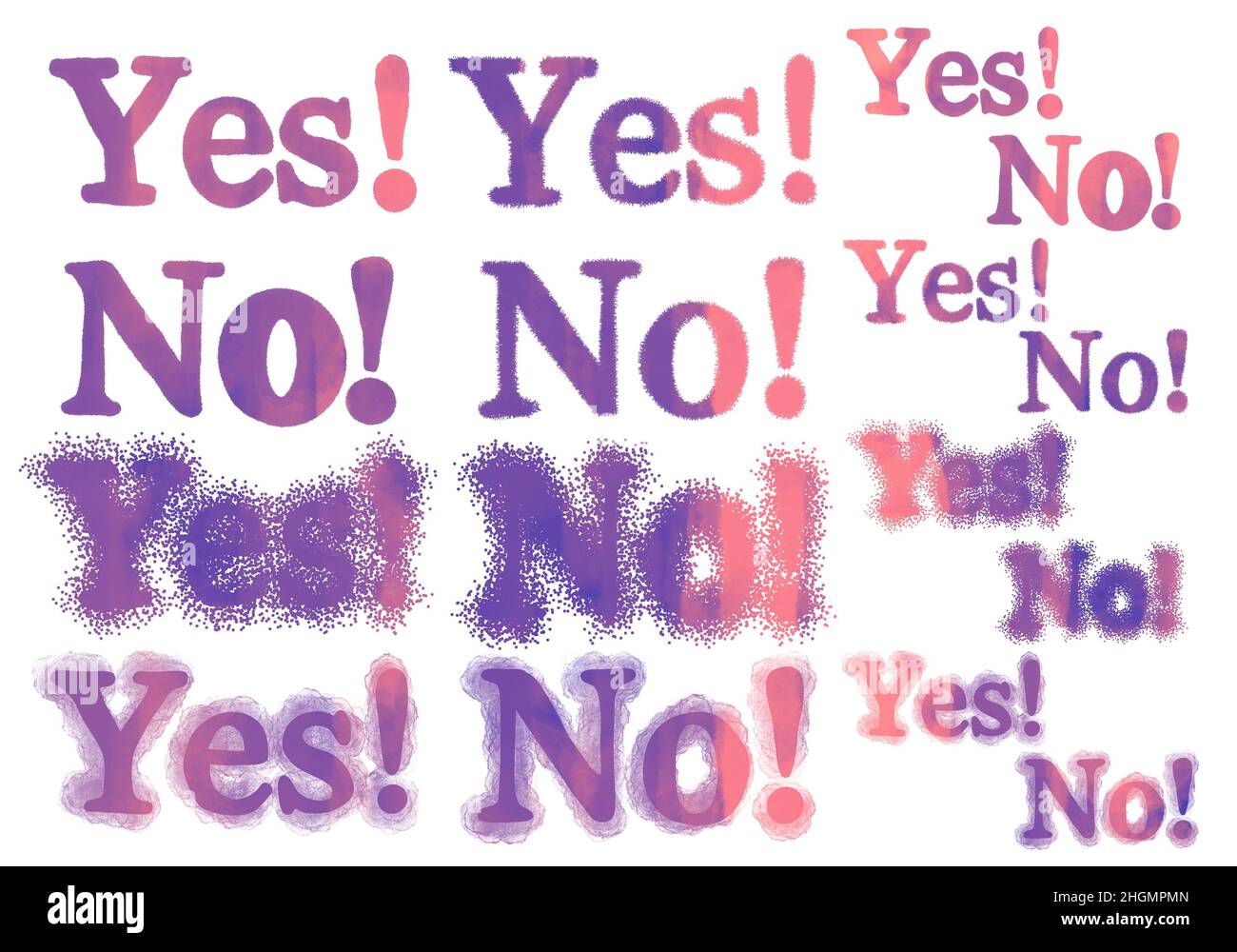 Set mit Ja und Nein Worte für Geschenke und Karten und Kinder und Poster und Postkarten und Zeitschriften und Aufkleber und Text Stockfoto