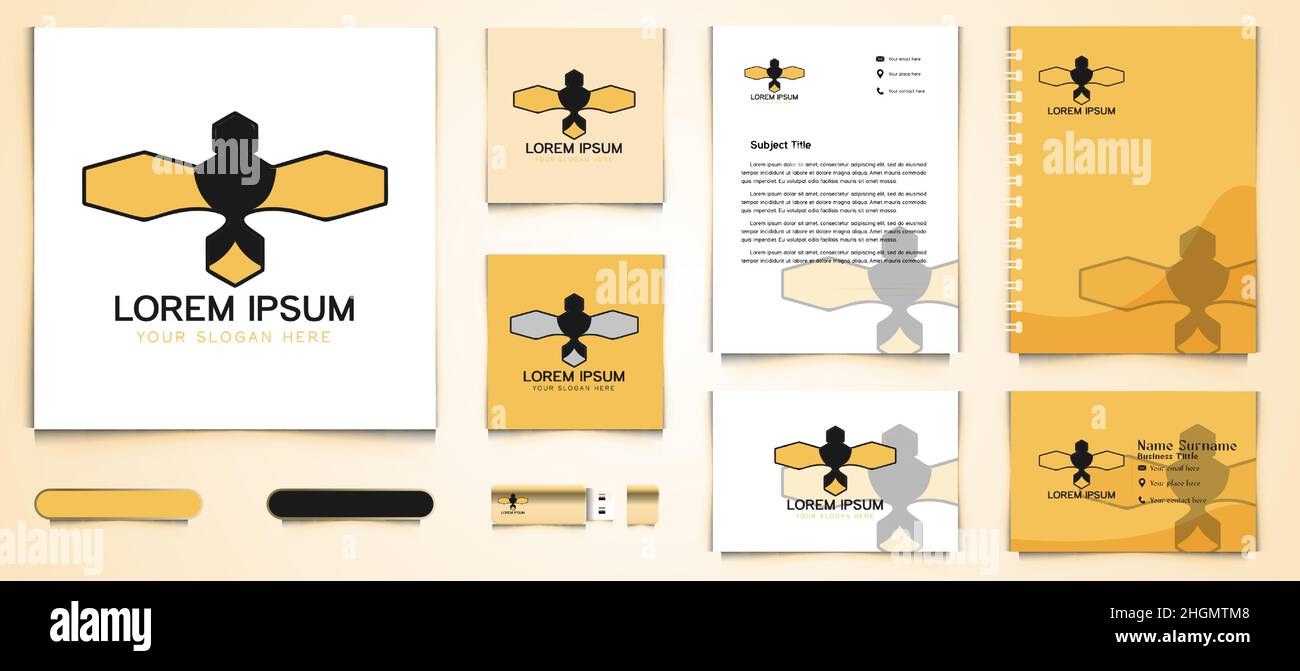 Abstract Bee Logo und Business Branding Vorlage Designs Inspiration isoliert auf weißem Hintergrund Stock Vektor