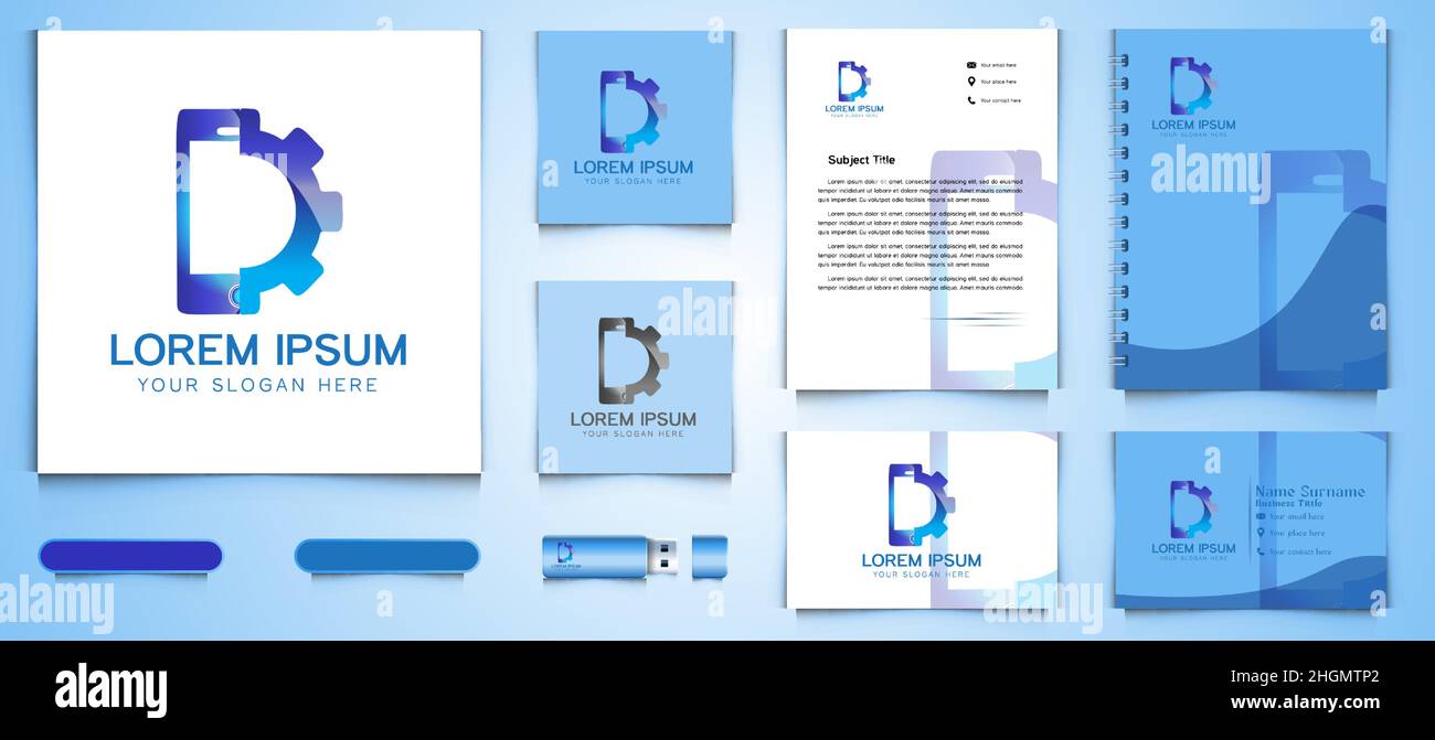 Telefon und Ausrüstung, Service-Telefon Logo und Visitenkarte Branding Vorlage Designs Inspiration isoliert auf weißem Hintergrund Stock Vektor