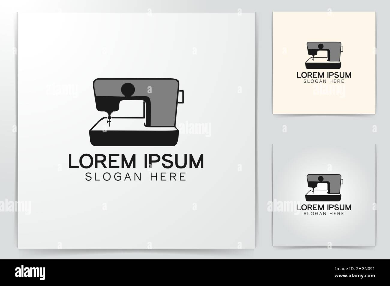 Nähmaschine Logo Designs Inspiration isoliert auf weißem Hintergrund Stock Vektor