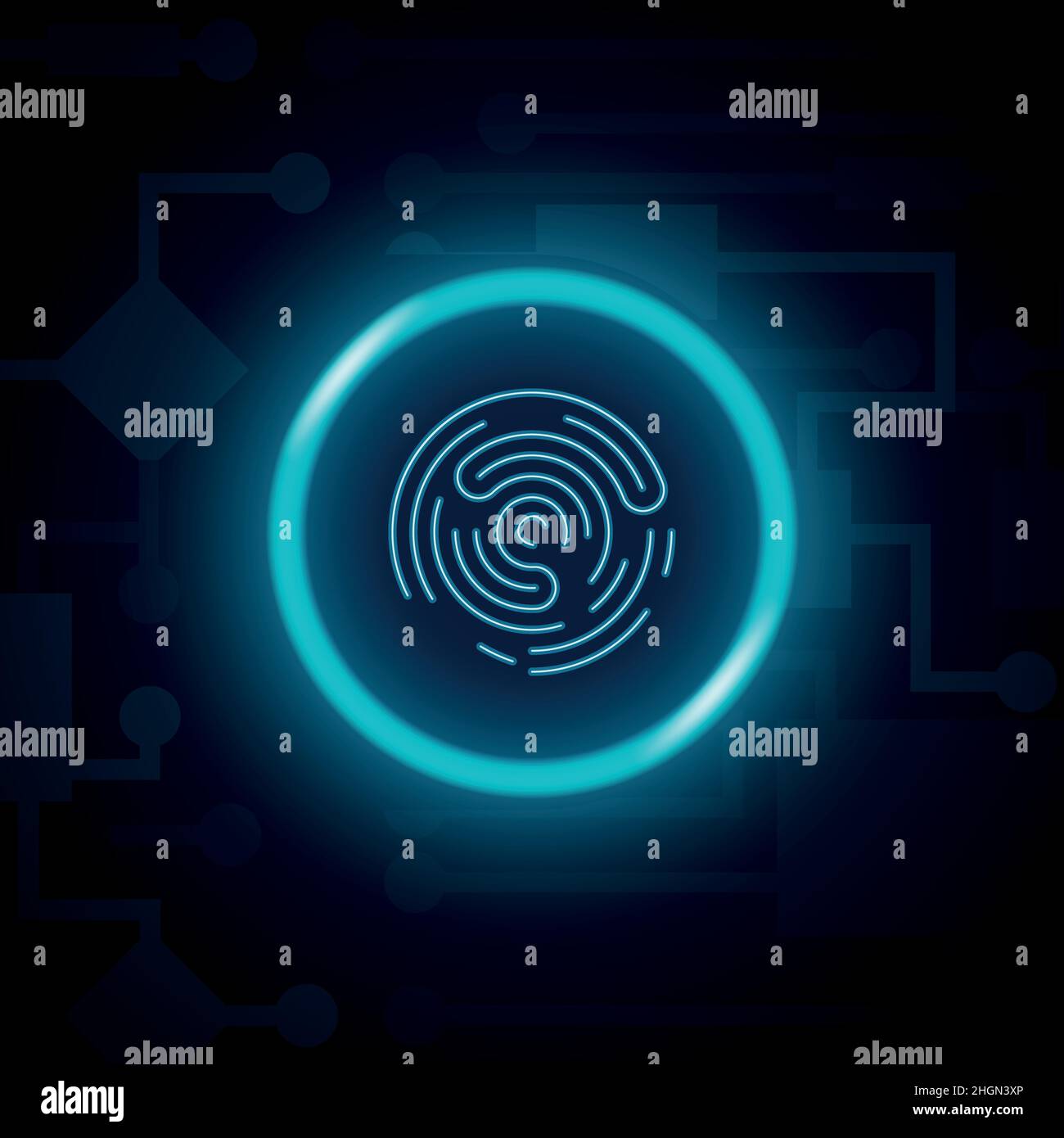 Biometrischer Fingerabdruck-Verschluss, blaue Farbe bei Dunkelheit Stock Vektor