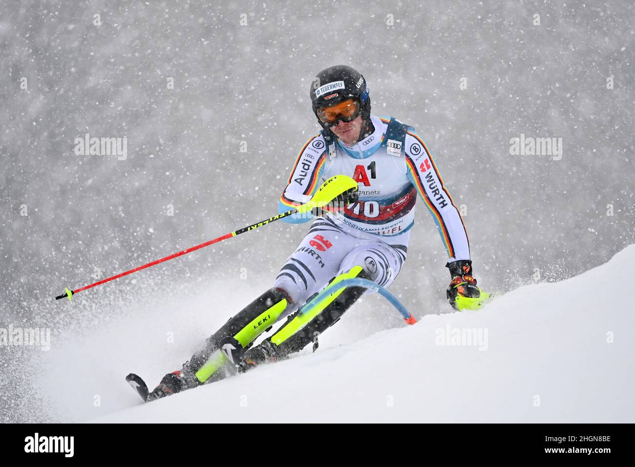 Hahnenkamm, Österreich. 22nd Januar 2022. Anton TREMMEL (GER), Action, Alpinski, Herren-Slalom, Hahnenkammrennen 82nd 2022, Kitzbühel, Hahnenkamm, am 01/22/2022. Quelle: dpa picture Alliance/Alamy Live News Stockfoto