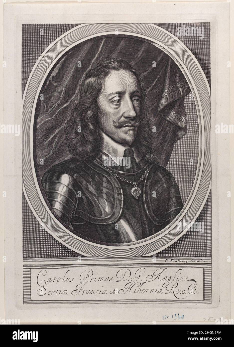 König Charles I Ca. 1658 William Faithorne der Ältere. König Charles I. Ca. 1658. Gravur; erster Zustand von zwei. William Faithorne the Elder (britisch, London ca. 1620–1691 London). Charles I., König von England, Schottland, Wales und Irland (British, Dunfermline, Schottland 1600–1649 London). Ausdrucke Stockfoto