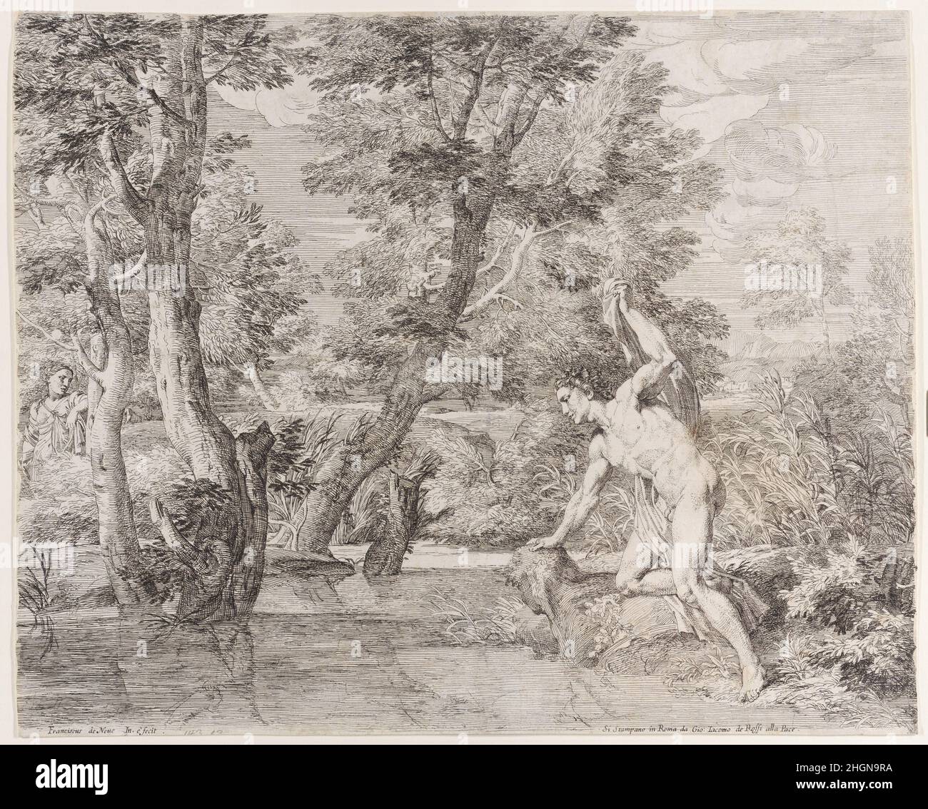 Narcissus und Echo 17th Jahrhundert Frans van der Neve Flämisch. Narcissus und Echo. Frans van der Neve (Flämisch, Antwerpen 1606–nach 1688 Salzburg, Österreich (?)). 17th Jahrhundert. Ätzen. Giovanni Giacomo De Rossi (Italienisch, Rom 1627–1691 Rom). Ausdrucke Stockfoto