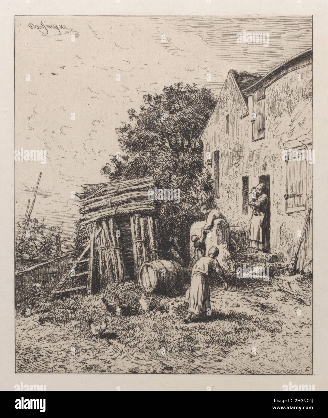 Eine rustikale Wohnung 1865 Charles Jacque. Eine rustikale Wohnung. Charles Jacque (Französisch, Paris 1813–1894 Paris). 1865. Radierung. Ausdrucke Stockfoto