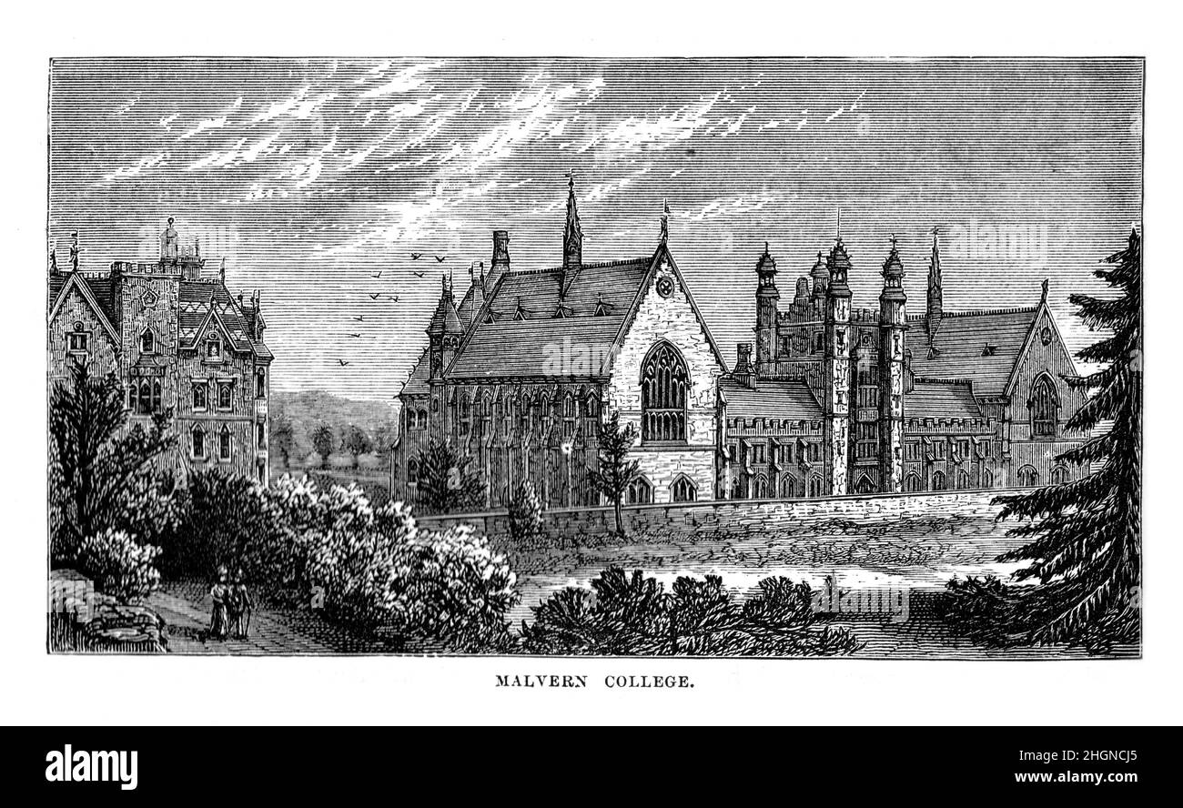 Schwarz-Weiß-Illustration; Malvern College im 19th. Jahrhundert Stockfoto