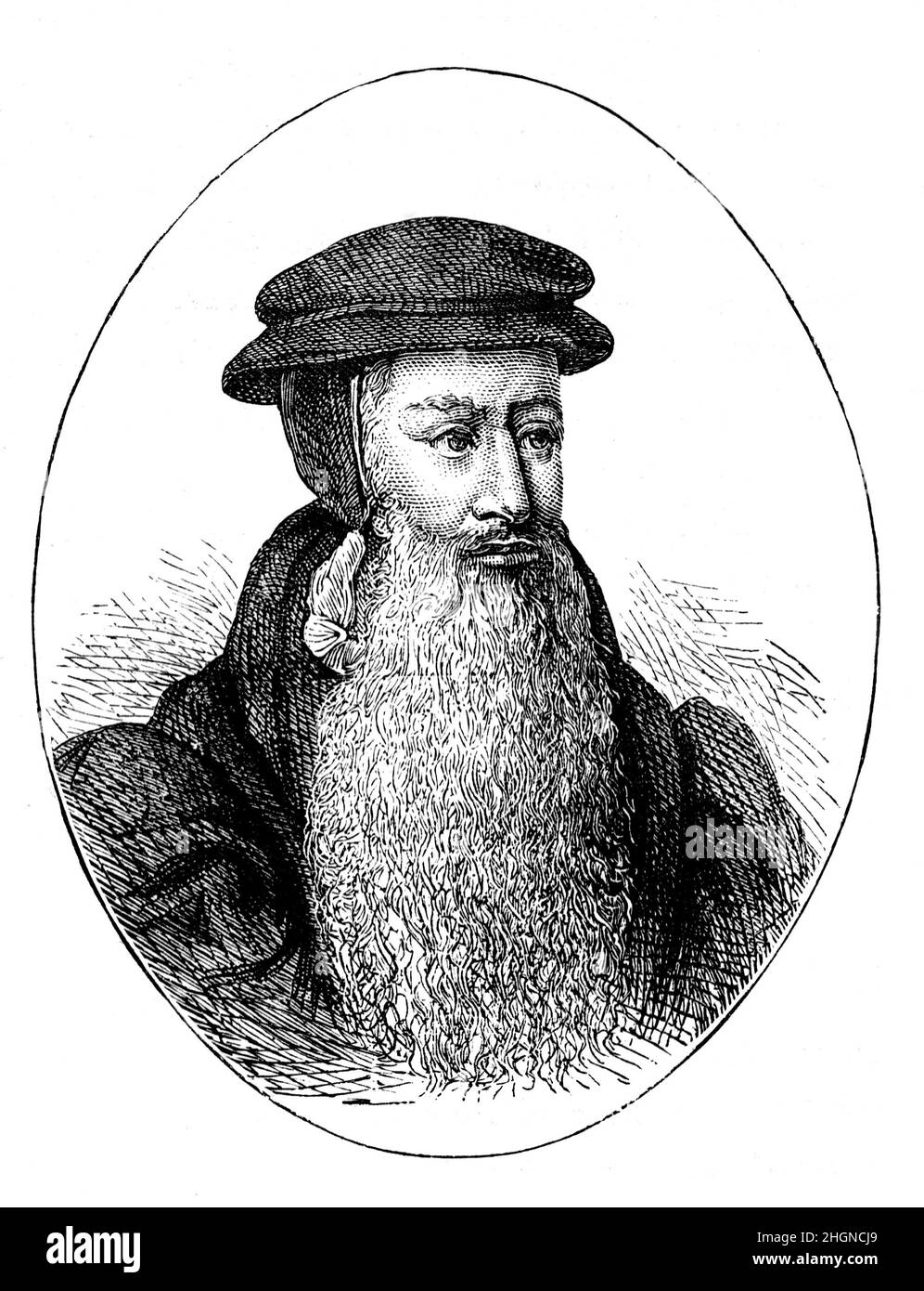 Schwarz-Weiß-Illustration; Porträt von John Knox, schottischer Minister, Theologe und Schriftsteller, war ein Führer der Reformation des Landes Stockfoto