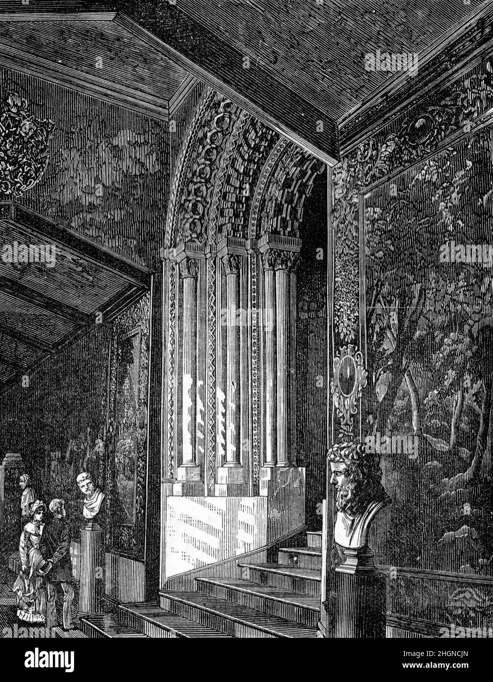 Schwarz-Weiß-Illustration; Norman Doorway in der Kathedrale von Durham im 19th. Jahrhundert Stockfoto