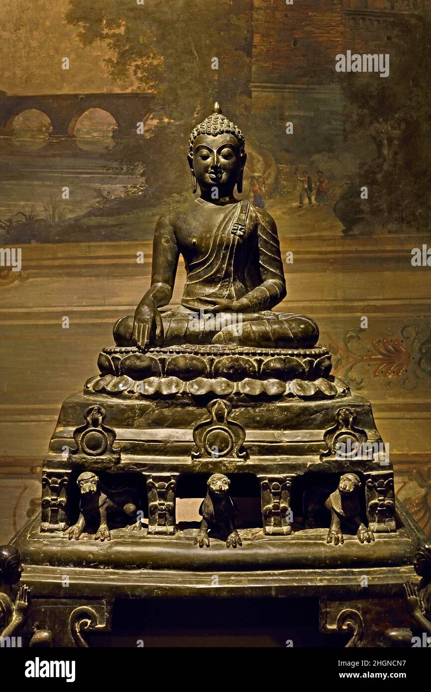 Buddha Shakyamuni - auf einem Löwenthron Thailand, Lan - na Style 16th Jahrhundert n. Chr. Thailand, Thai, Stockfoto