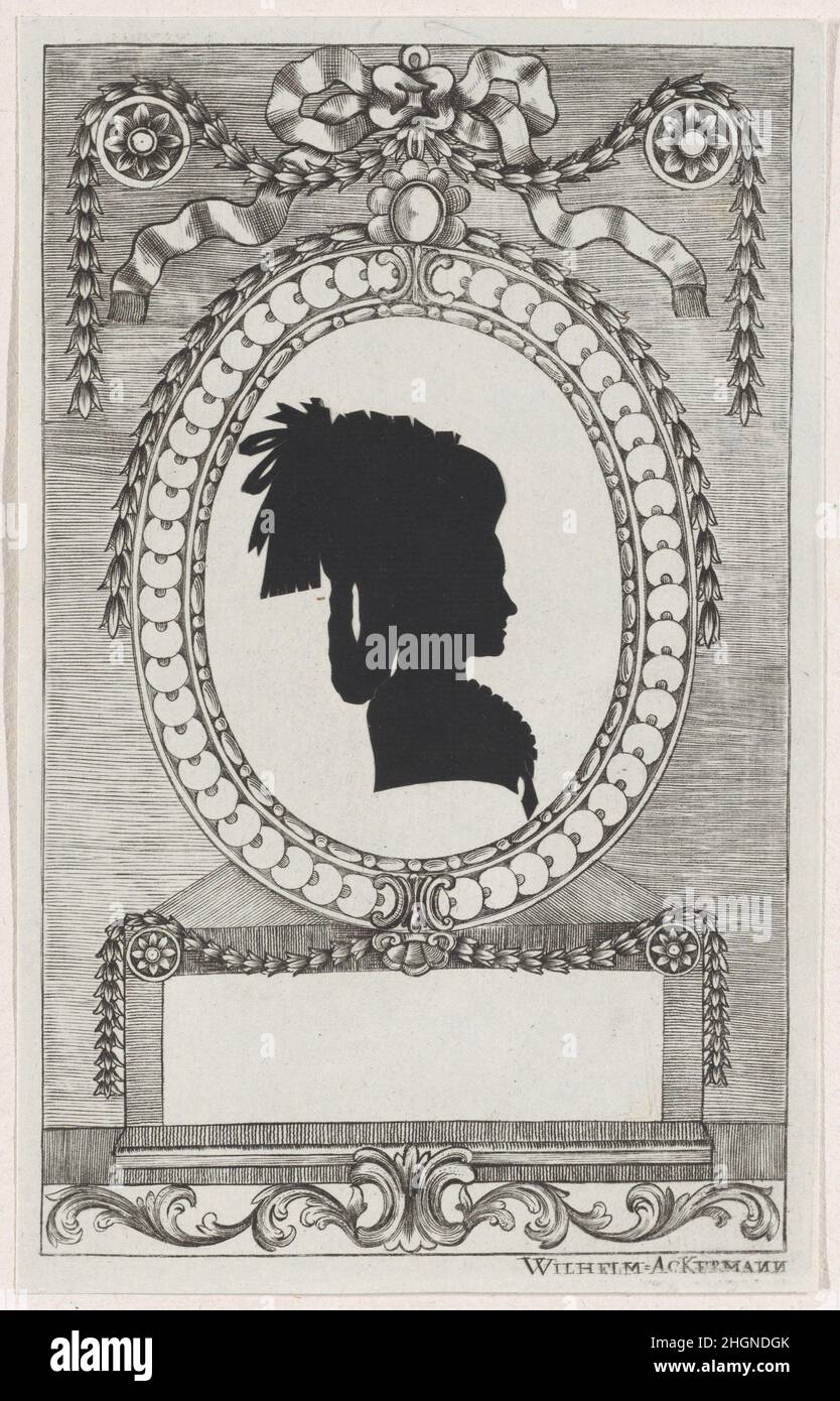 Silhouette von Gräfin Lodroni 1784–1834 Wilhelm Ackermann. Silhouette von Gräfin Lodroni. Wilhelm Ackermann (Deutsch, 1764–1834). 1784–1834. Schneiden Sie Papier auf geätzten Rahmen geklebt Stockfoto