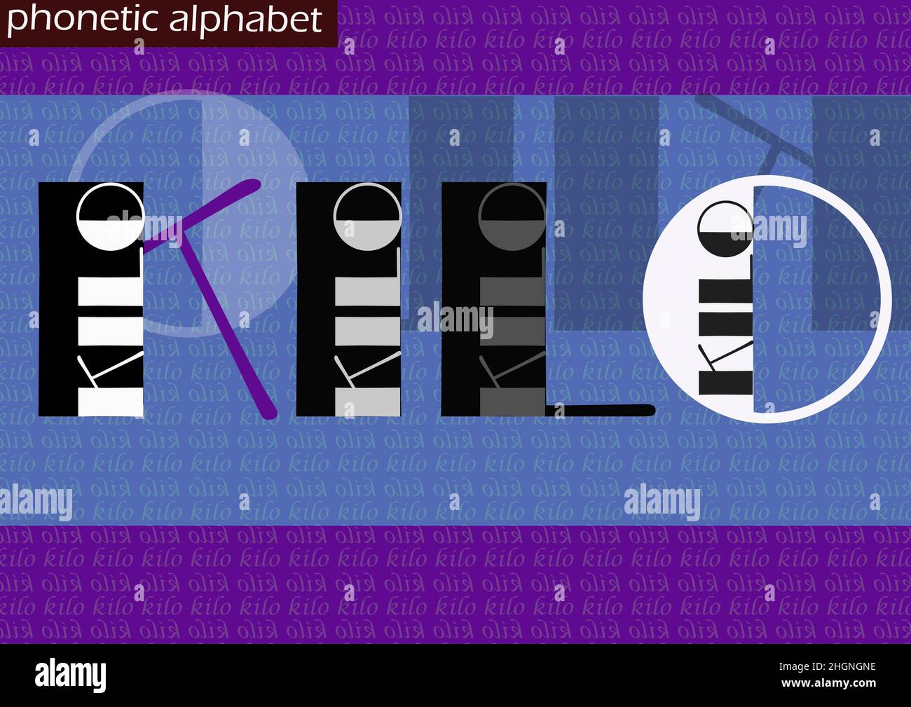 K (Kilo) Tapete Hintergrund phonetische Alphabet Design für die Dekoration Stockfoto