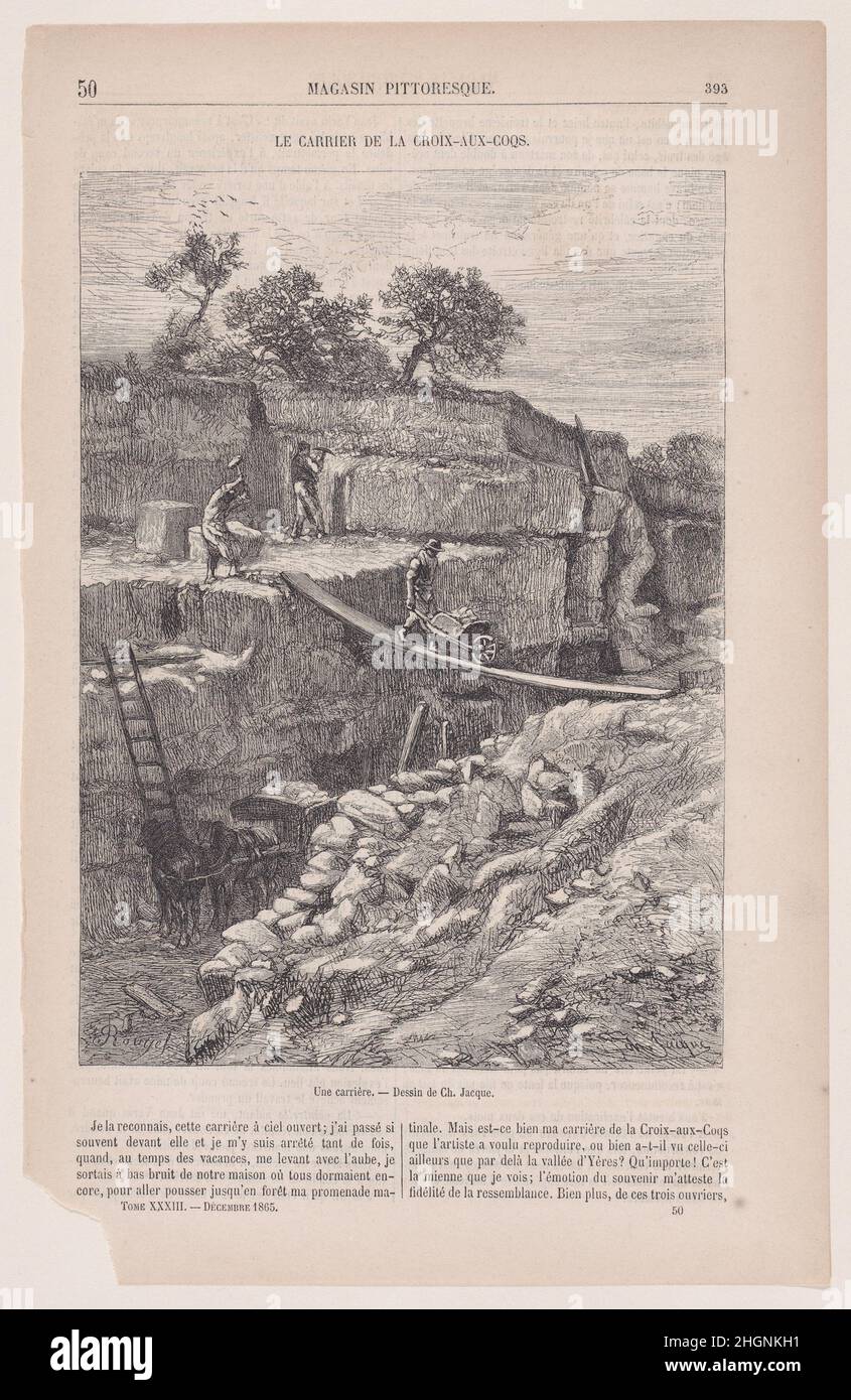 Une Carrière; aus Magasin Pittoresque ca. 1852 Charles Jacque. Une Carrière; aus Magasin Pittoresque. Charles Jacque (Französisch, Paris 1813–1894 Paris). Ca. 1852. Holzstich. Ausdrucke Stockfoto