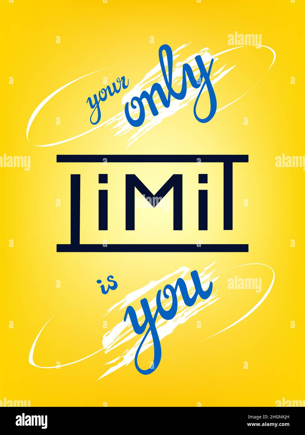 Ihre einzige Grenze sind Sie, handgezeichnete Schriftzüge. Inspirierendes, motivierendes Zitat auf farbenfrohem Hintergrund für Ausdrucke. Vektorgrafik Stock Vektor