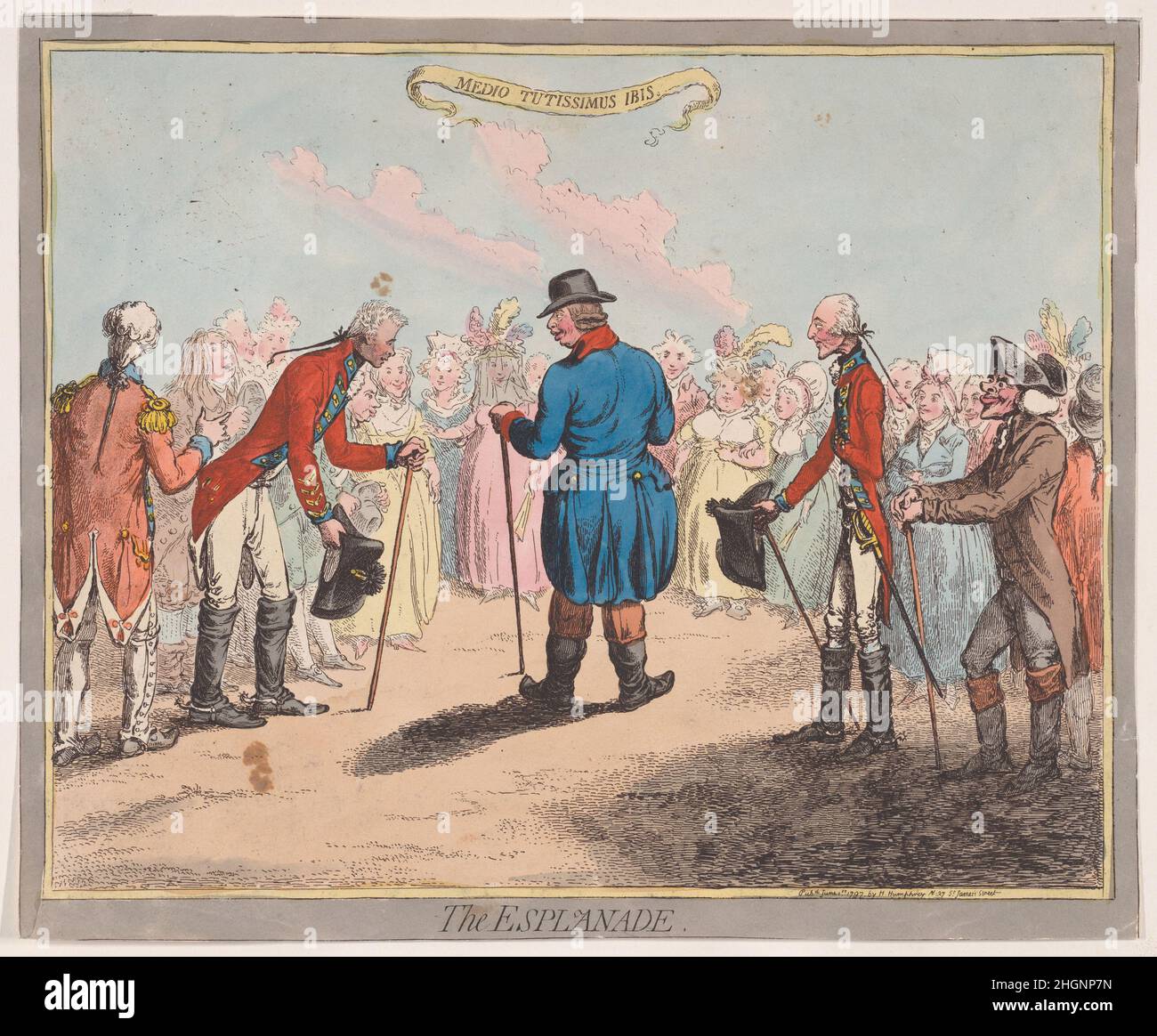 The Esplanade 1. Juni 1797 James Gillray British. Die Esplanade. James Gillray (British, London 1756–1815 London). 1. Juni 1797. Handkolorierte Radierung. Hannah Humphrey (London). Ausdrucke Stockfoto