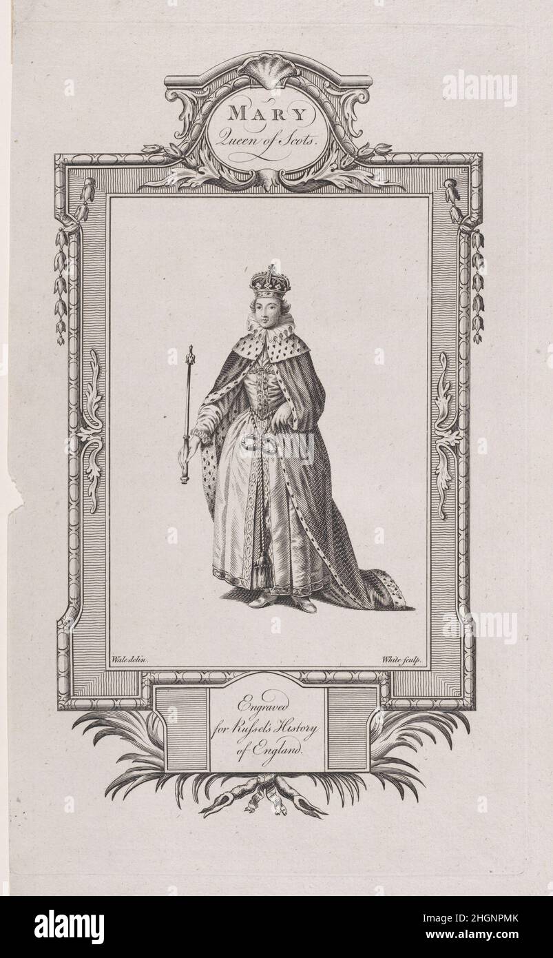 Maria, Königin der Schotten (aus 'Eine neue und authentische Geschichte Englands') ca. 1777–79 Charles White British. Maria, Königin der Schotten (aus „Eine neue und authentische Geschichte Englands“). Charles White (British, London 1751–1785 London). Ca. 1777–79. Gravur. Mary, Queen of Scots (Britisch, Linlithgow 1542–1587 Fotheringhay). Ausdrucke Stockfoto