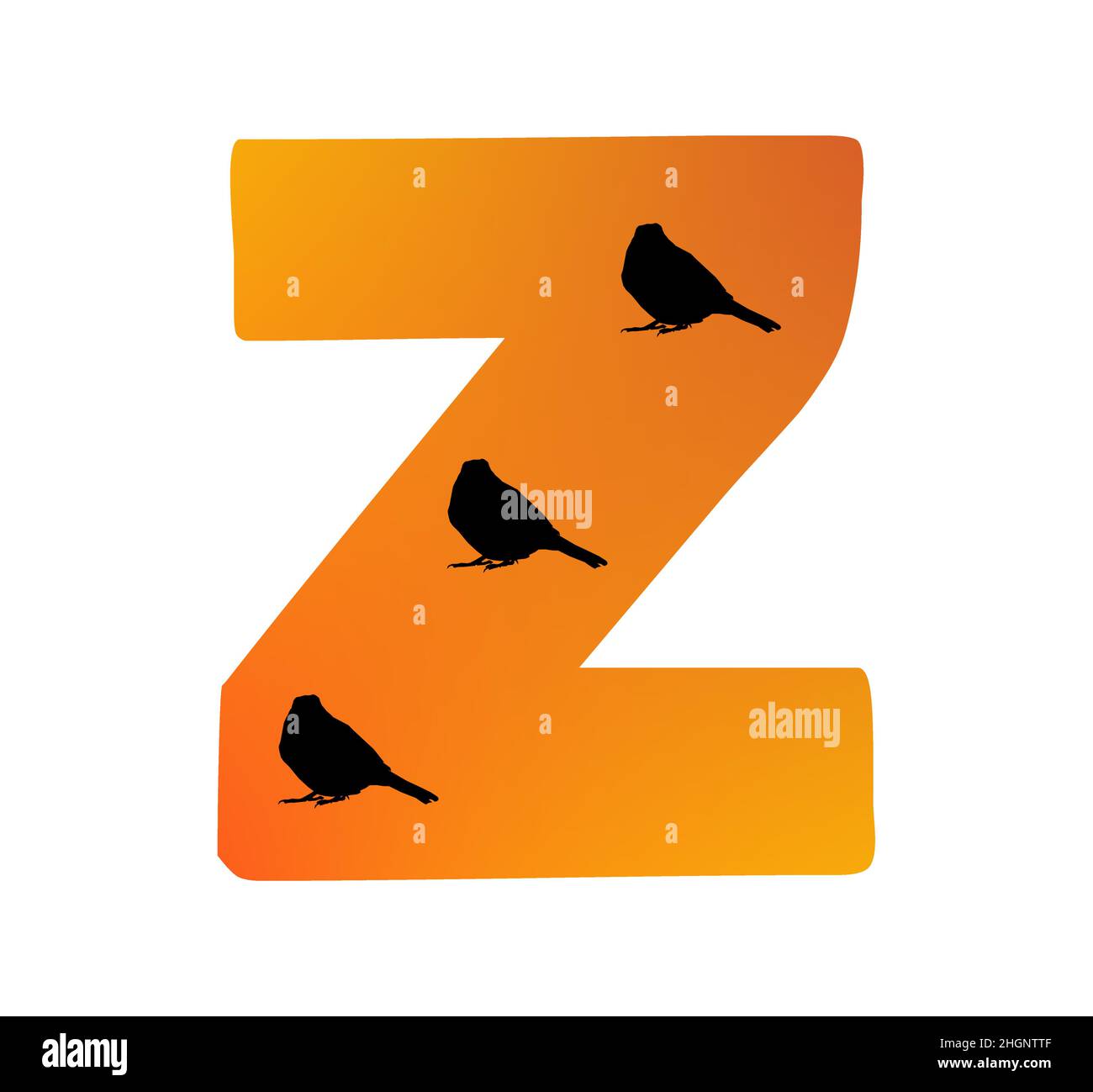 Buchstabe Z des Alphabets mit der Farbe Orange und drei Silhouette von  Vögeln, isoliert auf einem weißen Hintergrund; Vektor Stock-Vektorgrafik -  Alamy