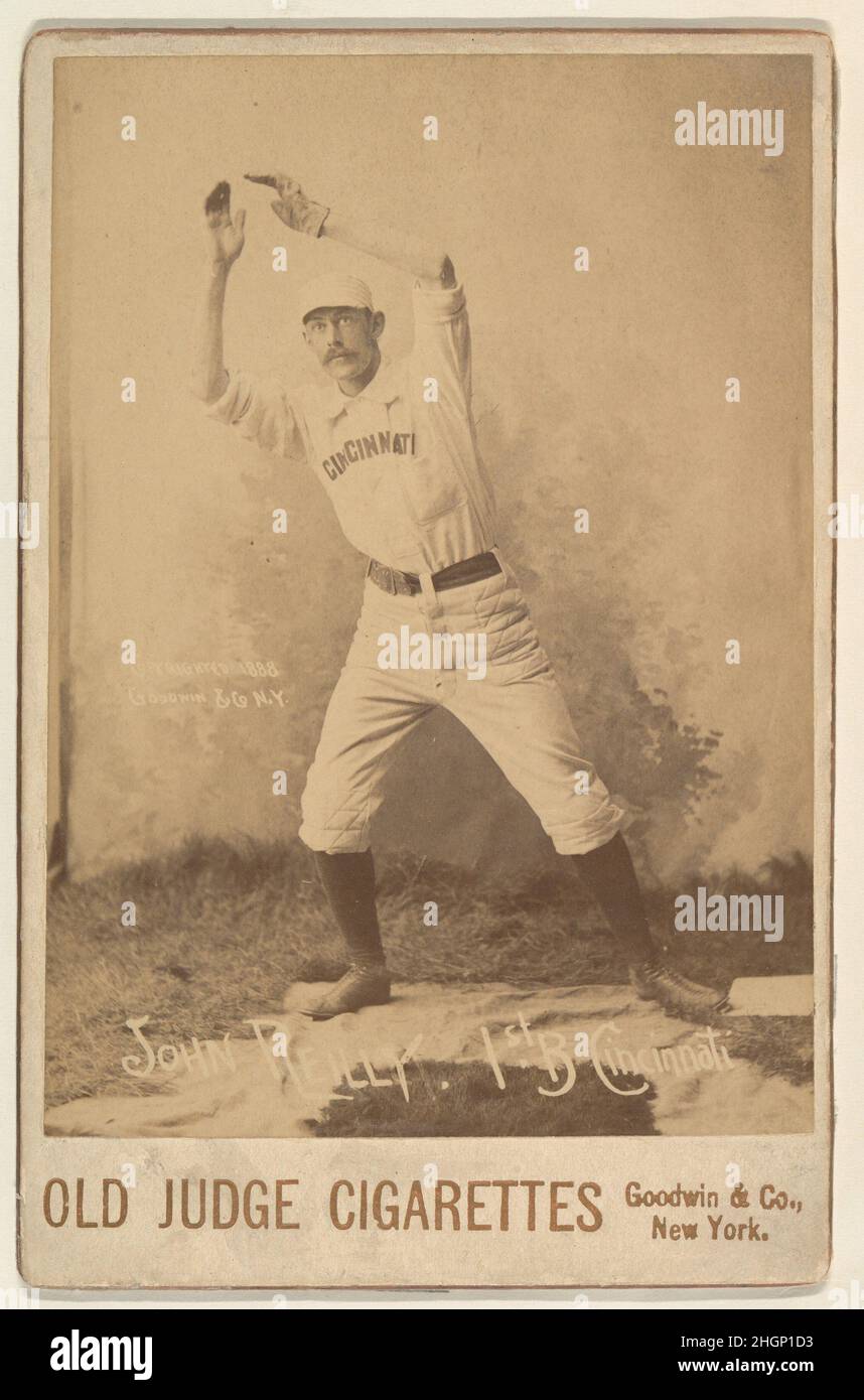 John Reilly, 1st Base, Cincinnati, aus der Serie Old Judge Cigarettes 1887, herausgegeben von Goodwin & Company aus der Serie Old Judge Cigarettes N173, 1887-1889. Die Serie besteht aus insgesamt 407 Kabinettkarten, und das Metropolitan Museum of Art besitzt 152. Herausgegeben von Goodwin & Company, New York. John Reilly, 1st Base, Cincinnati, aus der Serie Old Judge Cigarettes 400362 Stockfoto
