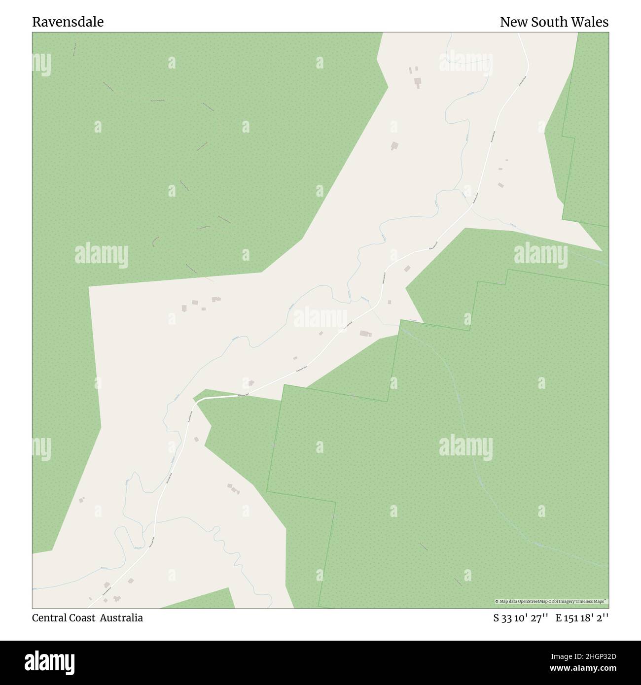 Ravensdale, Central Coast, Australien, New South Wales, S 33 10' 27'', E 151 18' 2'', map, Timeless Map veröffentlicht im Jahr 2021. Reisende, Entdecker und Abenteurer wie Florence Nightingale, David Livingstone, Ernest Shackleton, Lewis and Clark und Sherlock Holmes haben sich bei der Planung von Reisen zu den entlegensten Ecken der Welt auf Karten verlassen.Timeless Maps kartiert die meisten Orte auf der Welt und zeigt die Verwirklichung großer Träume Stockfoto