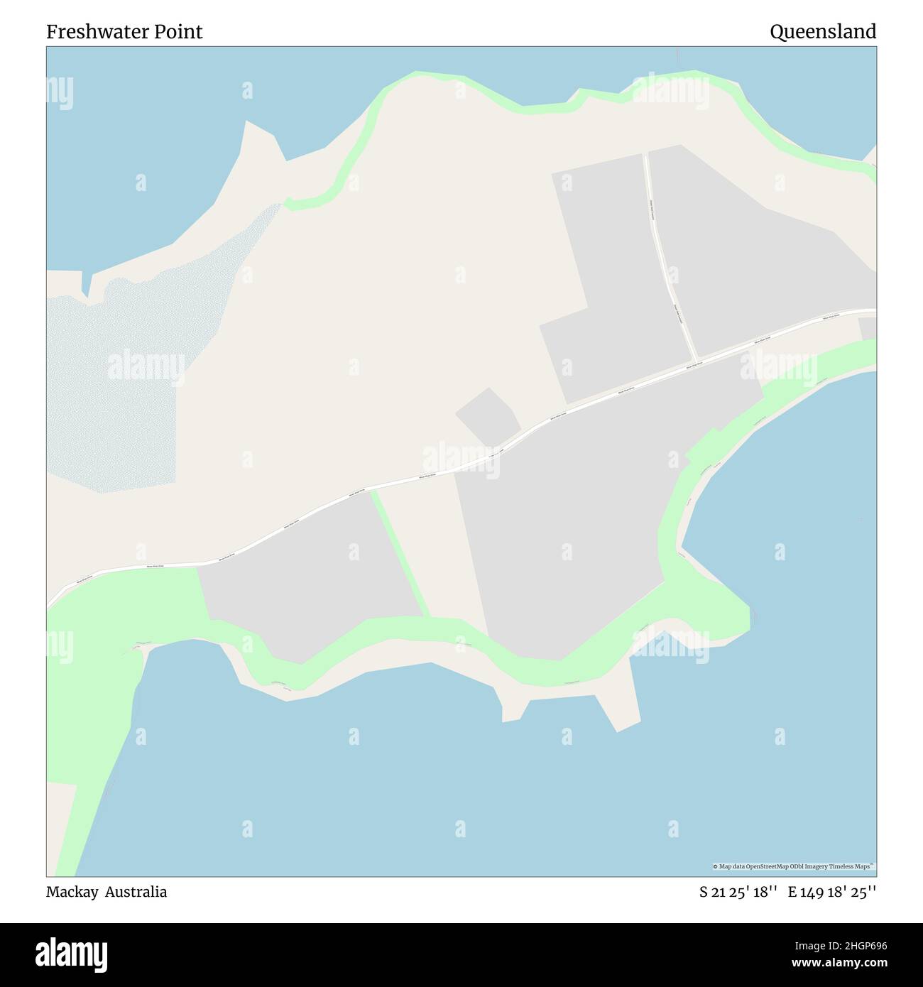 Freshwater Point, Mackay, Australien, Queensland, S 21 25' 18'', E 149 18' 25'', Karte, Timeless Map veröffentlicht im Jahr 2021. Reisende, Entdecker und Abenteurer wie Florence Nightingale, David Livingstone, Ernest Shackleton, Lewis and Clark und Sherlock Holmes haben sich bei der Planung von Reisen zu den entlegensten Ecken der Welt auf Karten verlassen.Timeless Maps kartiert die meisten Orte auf der Welt und zeigt die Verwirklichung großer Träume Stockfoto