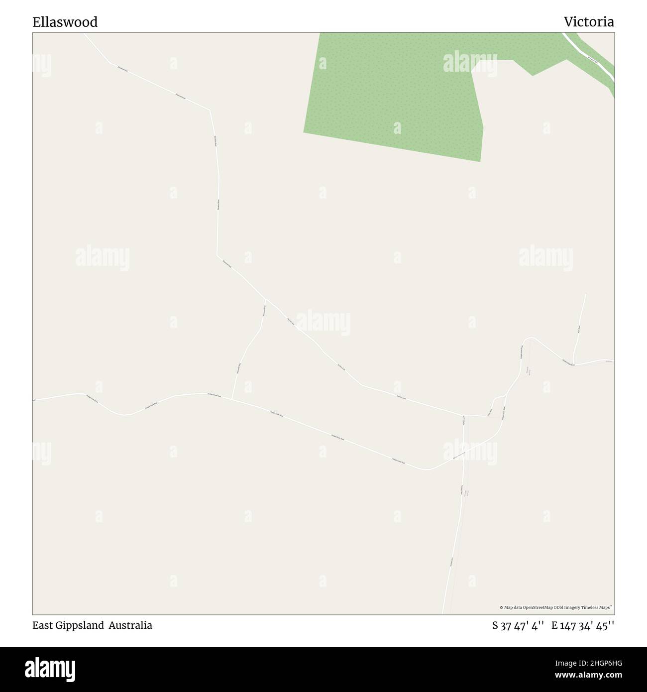 Ellaswood, East Gippsland, Australien, Victoria, S 37 47' 4'', E 147 34' 45'', Karte, Timeless Map veröffentlicht im Jahr 2021. Reisende, Entdecker und Abenteurer wie Florence Nightingale, David Livingstone, Ernest Shackleton, Lewis and Clark und Sherlock Holmes haben sich bei der Planung von Reisen zu den entlegensten Ecken der Welt auf Karten verlassen.Timeless Maps kartiert die meisten Orte auf der Welt und zeigt die Verwirklichung großer Träume Stockfoto