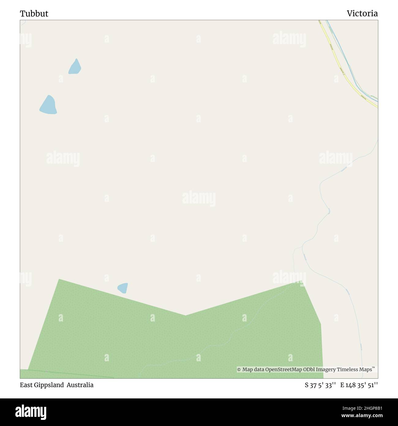 Tubbut, East Gippsland, Australien, Victoria, S 37 5' 33'', E 148 35' 51'', map, Timeless Map veröffentlicht im Jahr 2021. Reisende, Entdecker und Abenteurer wie Florence Nightingale, David Livingstone, Ernest Shackleton, Lewis and Clark und Sherlock Holmes haben sich bei der Planung von Reisen zu den entlegensten Ecken der Welt auf Karten verlassen.Timeless Maps kartiert die meisten Orte auf der Welt und zeigt die Verwirklichung großer Träume Stockfoto