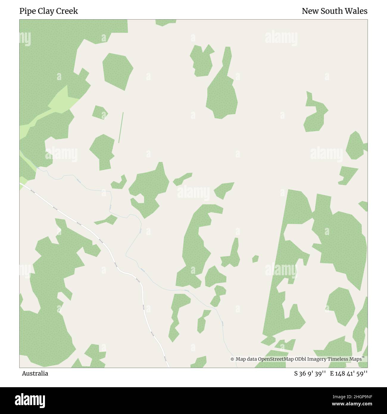 Pipe Clay Creek, Australien, New South Wales, S 36 9' 39'', E 148 41' 59'', Karte, Timeless Map veröffentlicht im Jahr 2021. Reisende, Entdecker und Abenteurer wie Florence Nightingale, David Livingstone, Ernest Shackleton, Lewis and Clark und Sherlock Holmes haben sich bei der Planung von Reisen zu den entlegensten Ecken der Welt auf Karten verlassen.Timeless Maps kartiert die meisten Orte auf der Welt und zeigt die Verwirklichung großer Träume Stockfoto