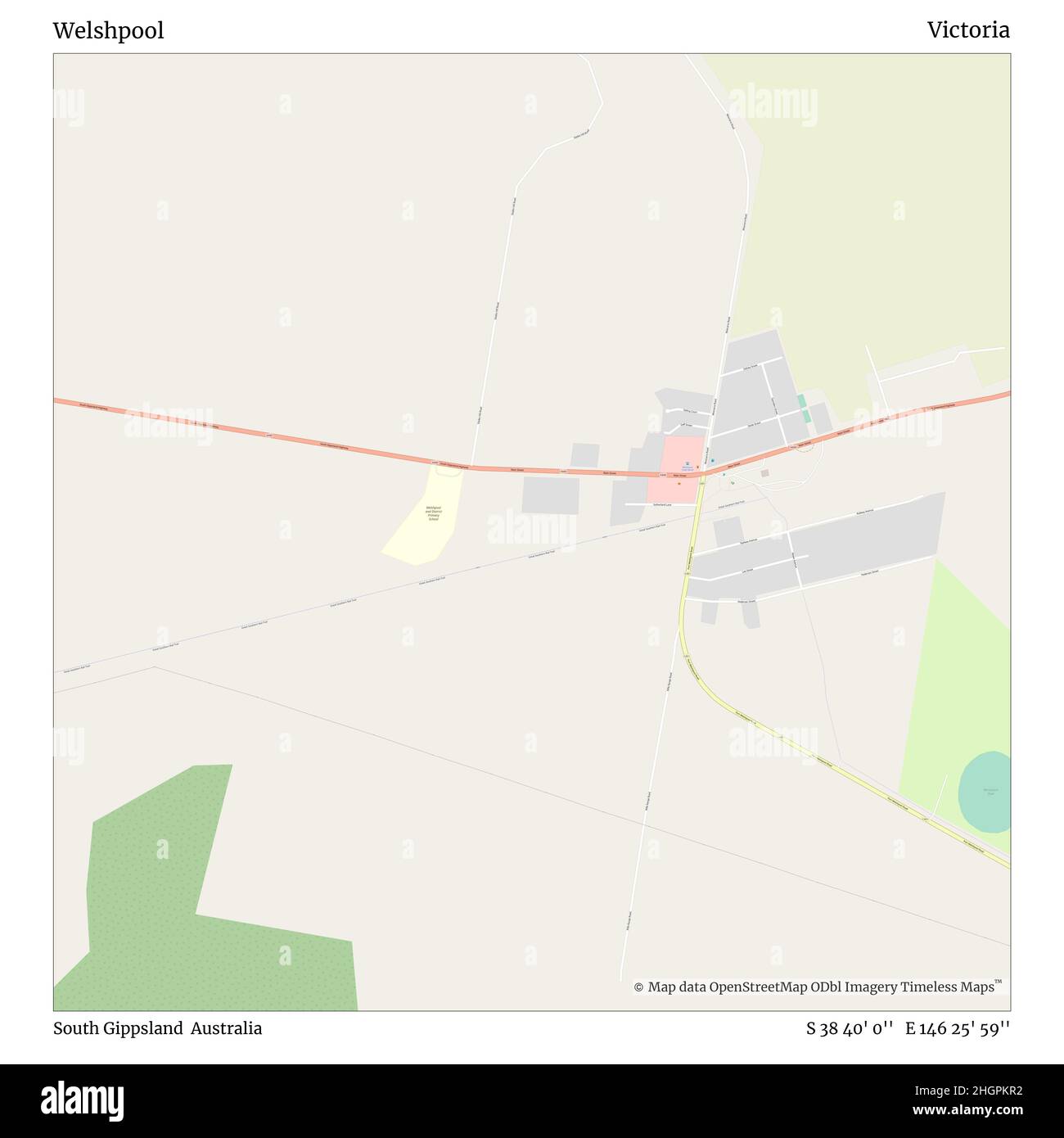 Welshpool, South Gippsland, Australien, Victoria, S 38 40' 0'', E 146 25' 59'', map, Timeless Map veröffentlicht im Jahr 2021. Reisende, Entdecker und Abenteurer wie Florence Nightingale, David Livingstone, Ernest Shackleton, Lewis and Clark und Sherlock Holmes haben sich bei der Planung von Reisen zu den entlegensten Ecken der Welt auf Karten verlassen.Timeless Maps kartiert die meisten Orte auf der Welt und zeigt die Verwirklichung großer Träume Stockfoto