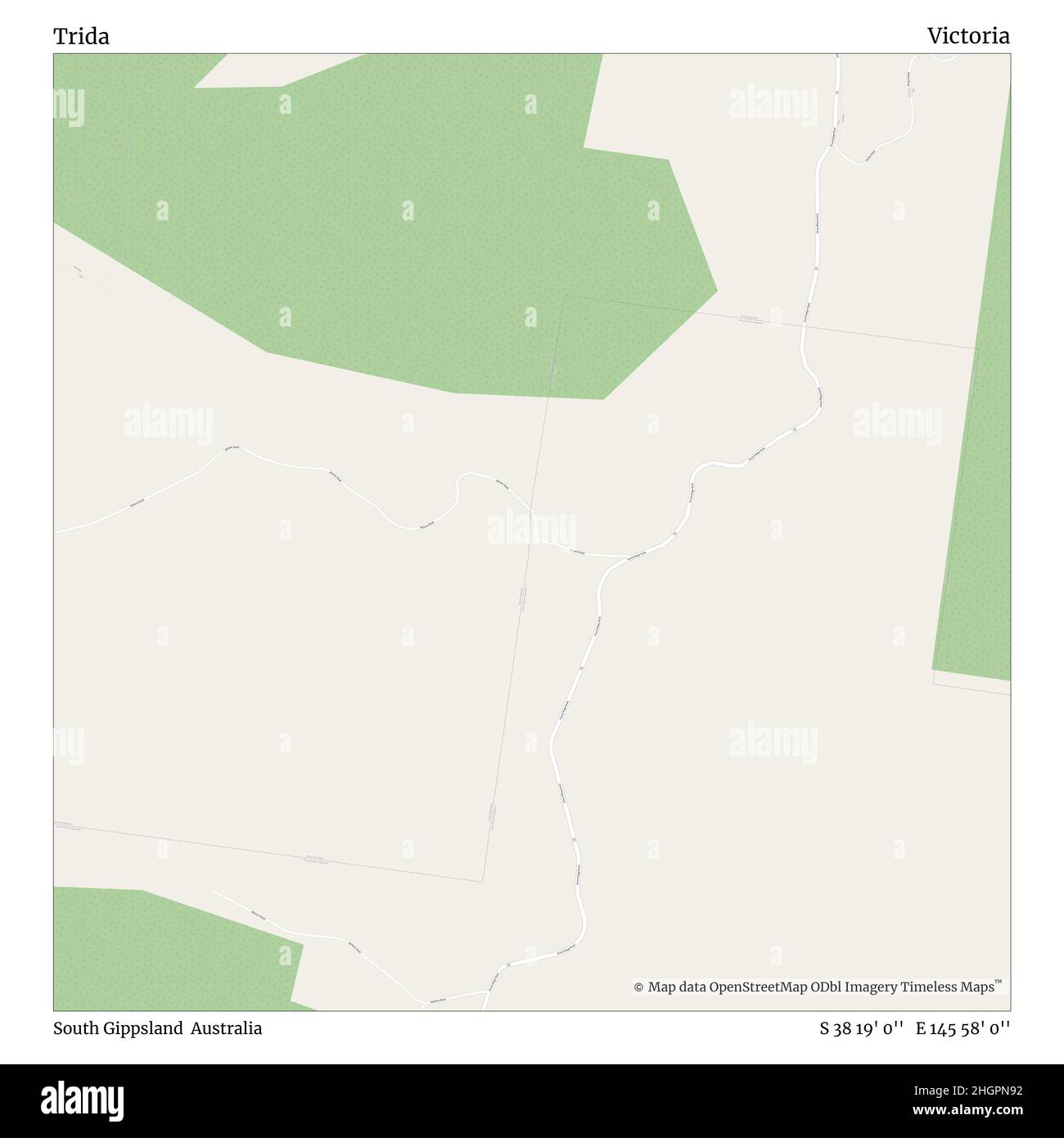 Trida, South Gippsland, Australien, Victoria, S 38 19' 0'', E 145 58' 0'', map, Timeless Map veröffentlicht im Jahr 2021. Reisende, Entdecker und Abenteurer wie Florence Nightingale, David Livingstone, Ernest Shackleton, Lewis and Clark und Sherlock Holmes haben sich bei der Planung von Reisen zu den entlegensten Ecken der Welt auf Karten verlassen.Timeless Maps kartiert die meisten Orte auf der Welt und zeigt die Verwirklichung großer Träume Stockfoto