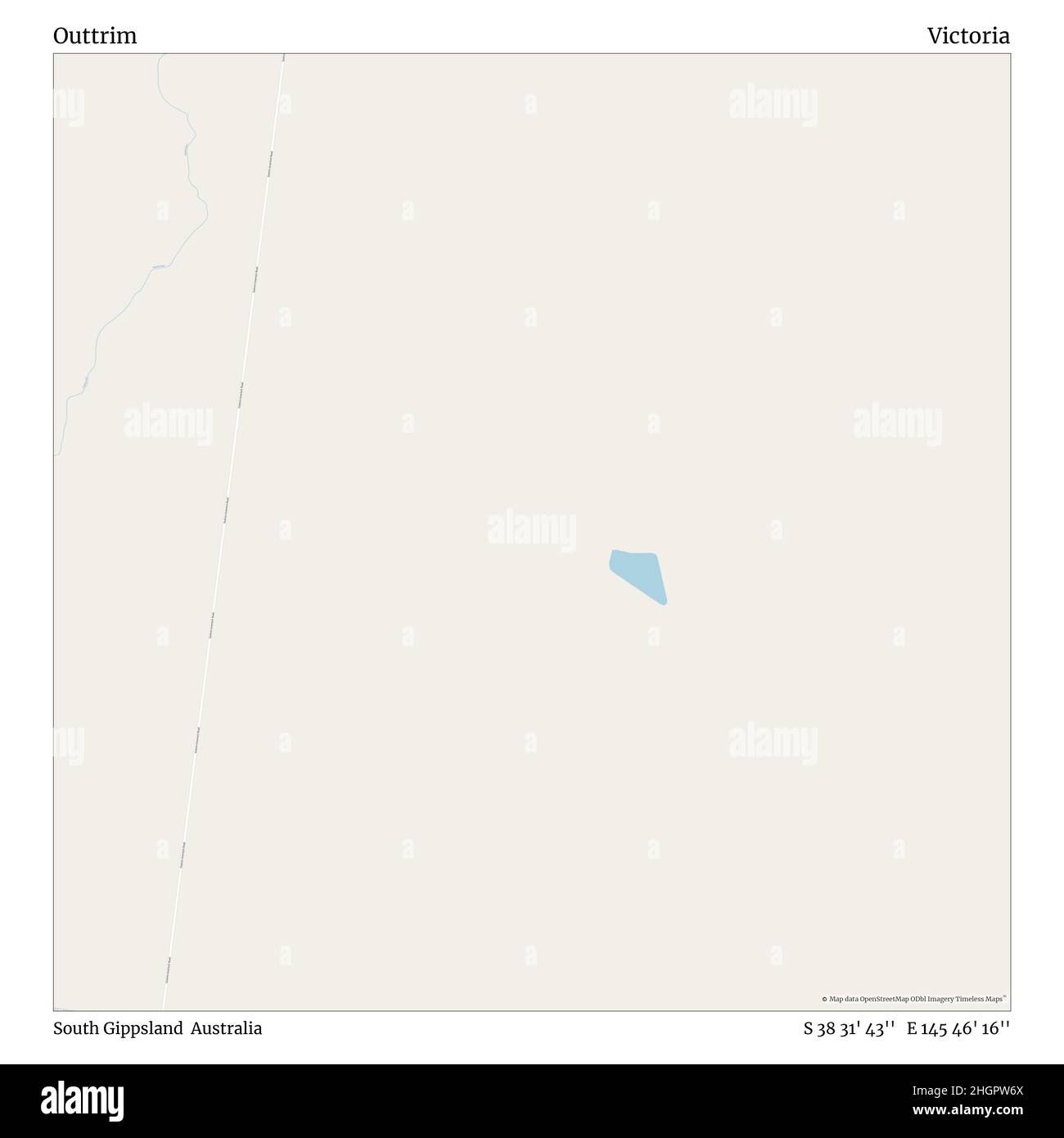 Outtrim, South Gippsland, Australien, Victoria, S 38 31' 43'', E 145 46' 16'', Karte, Timeless Map veröffentlicht im Jahr 2021. Reisende, Entdecker und Abenteurer wie Florence Nightingale, David Livingstone, Ernest Shackleton, Lewis and Clark und Sherlock Holmes haben sich bei der Planung von Reisen zu den entlegensten Ecken der Welt auf Karten verlassen.Timeless Maps kartiert die meisten Orte auf der Welt und zeigt die Verwirklichung großer Träume Stockfoto