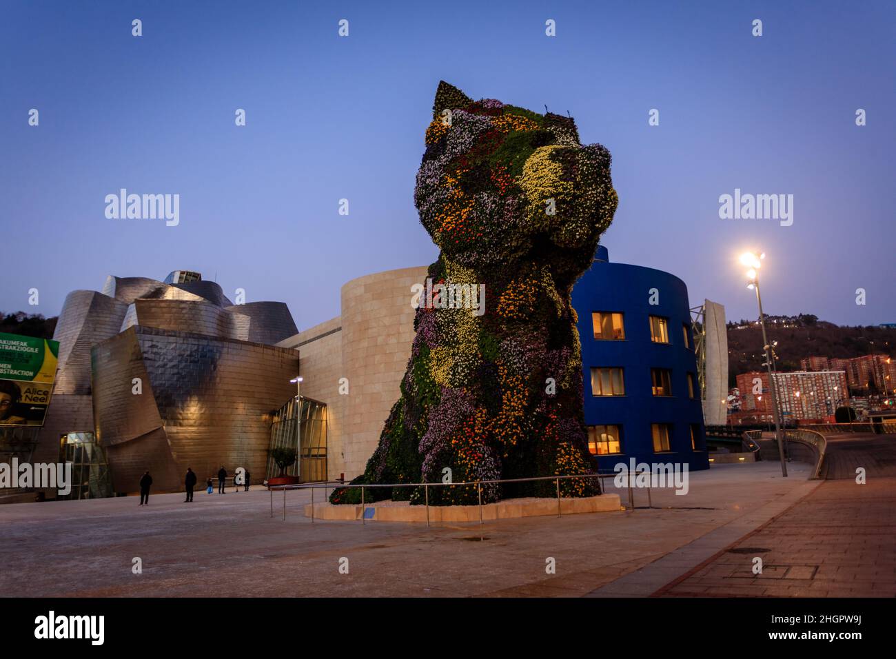 Die vom amerikanischen Künstler Jeff Koons geschaffene Installation Guggenheim Puppy besteht aus lebenden Pflanzen in Form eines West Highland Terrier. Bilbao. Stockfoto
