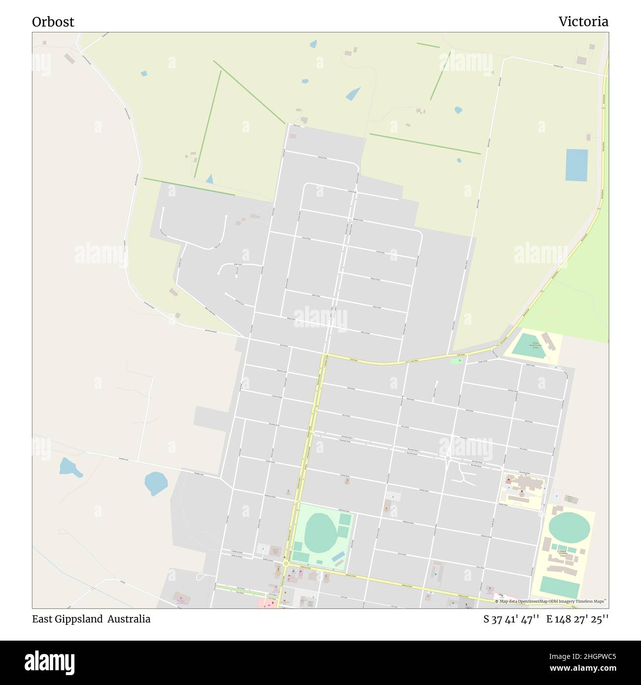 Orbost, East Gippsland, Australien, Victoria, S 37 41' 47'', E 148 27' 25'', map, Timeless Map veröffentlicht im Jahr 2021. Reisende, Entdecker und Abenteurer wie Florence Nightingale, David Livingstone, Ernest Shackleton, Lewis and Clark und Sherlock Holmes haben sich bei der Planung von Reisen zu den entlegensten Ecken der Welt auf Karten verlassen.Timeless Maps kartiert die meisten Orte auf der Welt und zeigt die Verwirklichung großer Träume Stockfoto