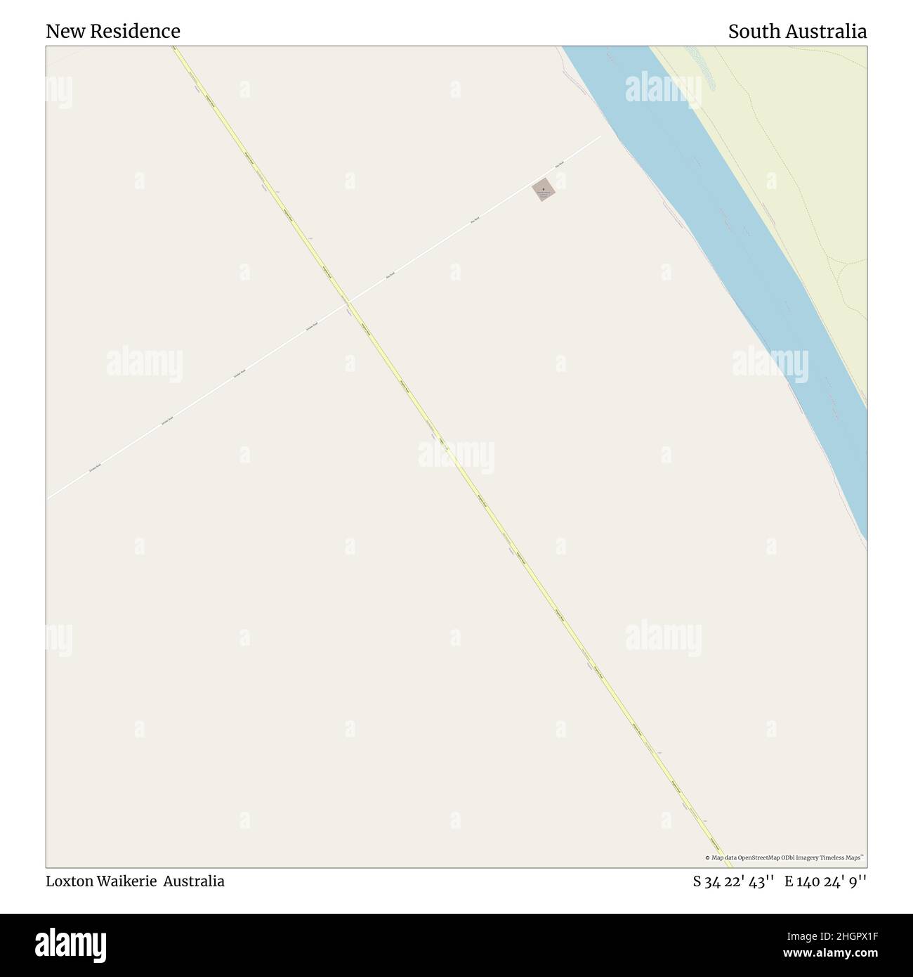 New Residence, Loxton Waikerie, Australien, South Australia, S 34 22' 43'', E 140 24' 9'', map, Timeless Map veröffentlicht im Jahr 2021. Reisende, Entdecker und Abenteurer wie Florence Nightingale, David Livingstone, Ernest Shackleton, Lewis and Clark und Sherlock Holmes haben sich bei der Planung von Reisen zu den entlegensten Ecken der Welt auf Karten verlassen.Timeless Maps kartiert die meisten Orte auf der Welt und zeigt die Verwirklichung großer Träume Stockfoto