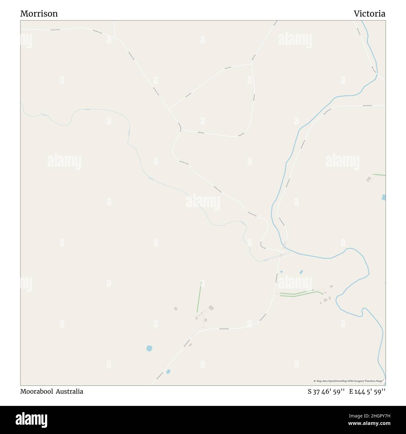 Morrison, Moorabool, Australien, Victoria, S 37 46' 59'', E 144 5' 59'', map, Timeless Map veröffentlicht im Jahr 2021. Reisende, Entdecker und Abenteurer wie Florence Nightingale, David Livingstone, Ernest Shackleton, Lewis and Clark und Sherlock Holmes haben sich bei der Planung von Reisen zu den entlegensten Ecken der Welt auf Karten verlassen.Timeless Maps kartiert die meisten Orte auf der Welt und zeigt die Verwirklichung großer Träume Stockfoto