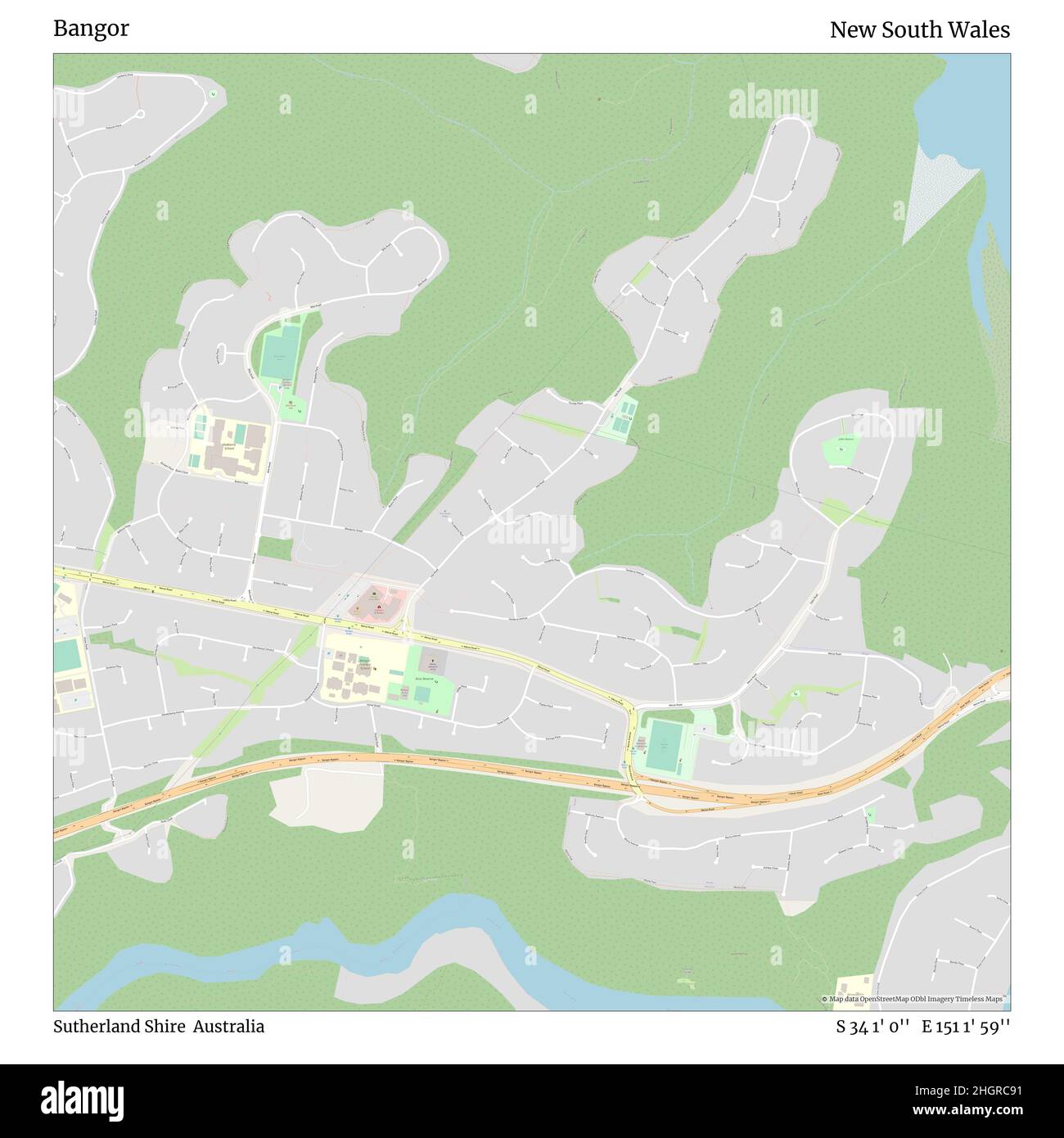 Bangor, Sutherland Shire, Australien, New South Wales, S 34 1' 0'', E 151 1' 59'', map, Timeless Map veröffentlicht im Jahr 2021. Reisende, Entdecker und Abenteurer wie Florence Nightingale, David Livingstone, Ernest Shackleton, Lewis and Clark und Sherlock Holmes haben sich bei der Planung von Reisen zu den entlegensten Ecken der Welt auf Karten verlassen.Timeless Maps kartiert die meisten Orte auf der Welt und zeigt die Verwirklichung großer Träume Stockfoto