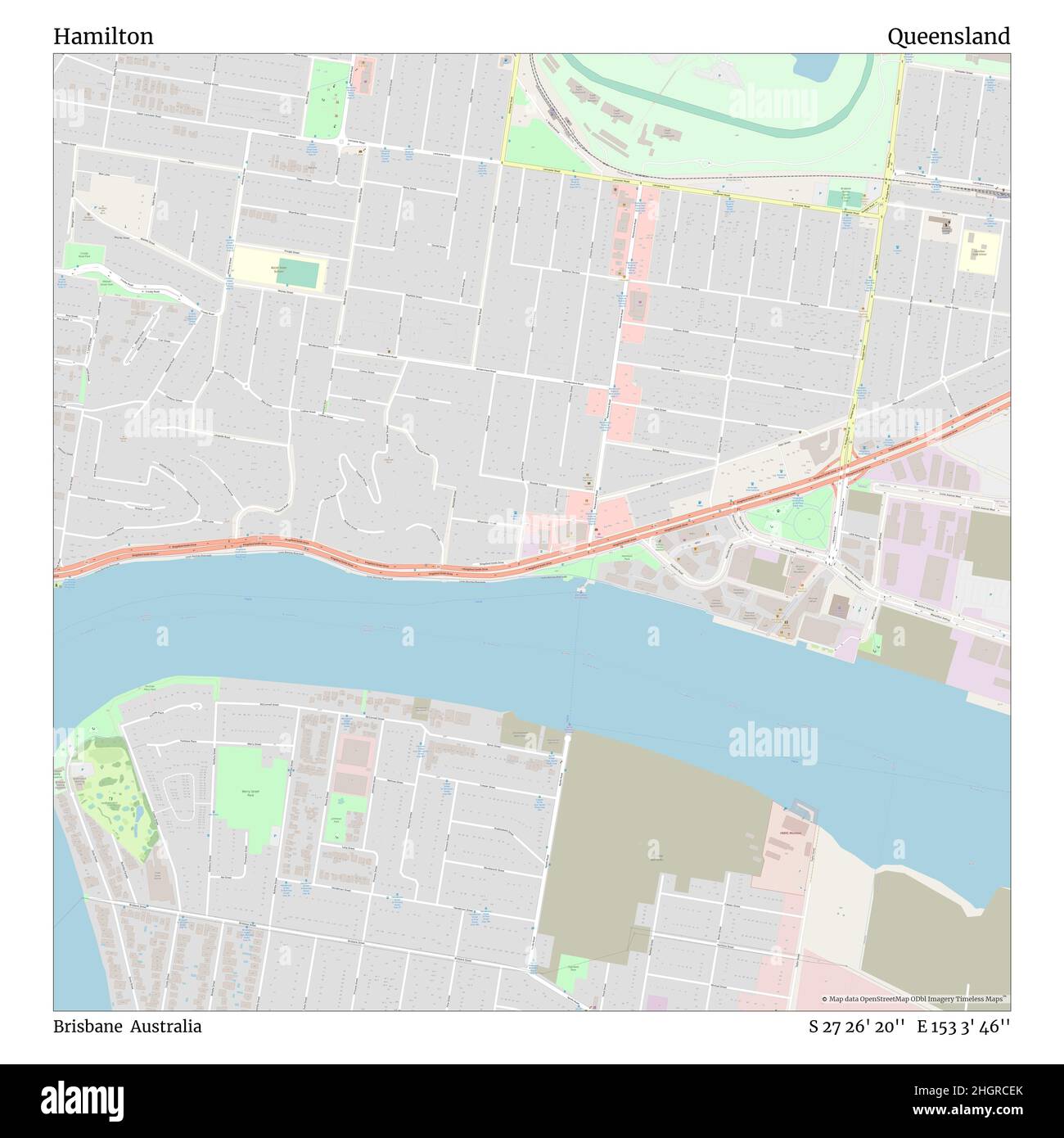 Hamilton, Brisbane, Australien, Queensland, S 27 26' 20'', E 153 3' 46'', map, Timeless Map veröffentlicht im Jahr 2021. Reisende, Entdecker und Abenteurer wie Florence Nightingale, David Livingstone, Ernest Shackleton, Lewis and Clark und Sherlock Holmes haben sich bei der Planung von Reisen zu den entlegensten Ecken der Welt auf Karten verlassen.Timeless Maps kartiert die meisten Orte auf der Welt und zeigt die Verwirklichung großer Träume Stockfoto