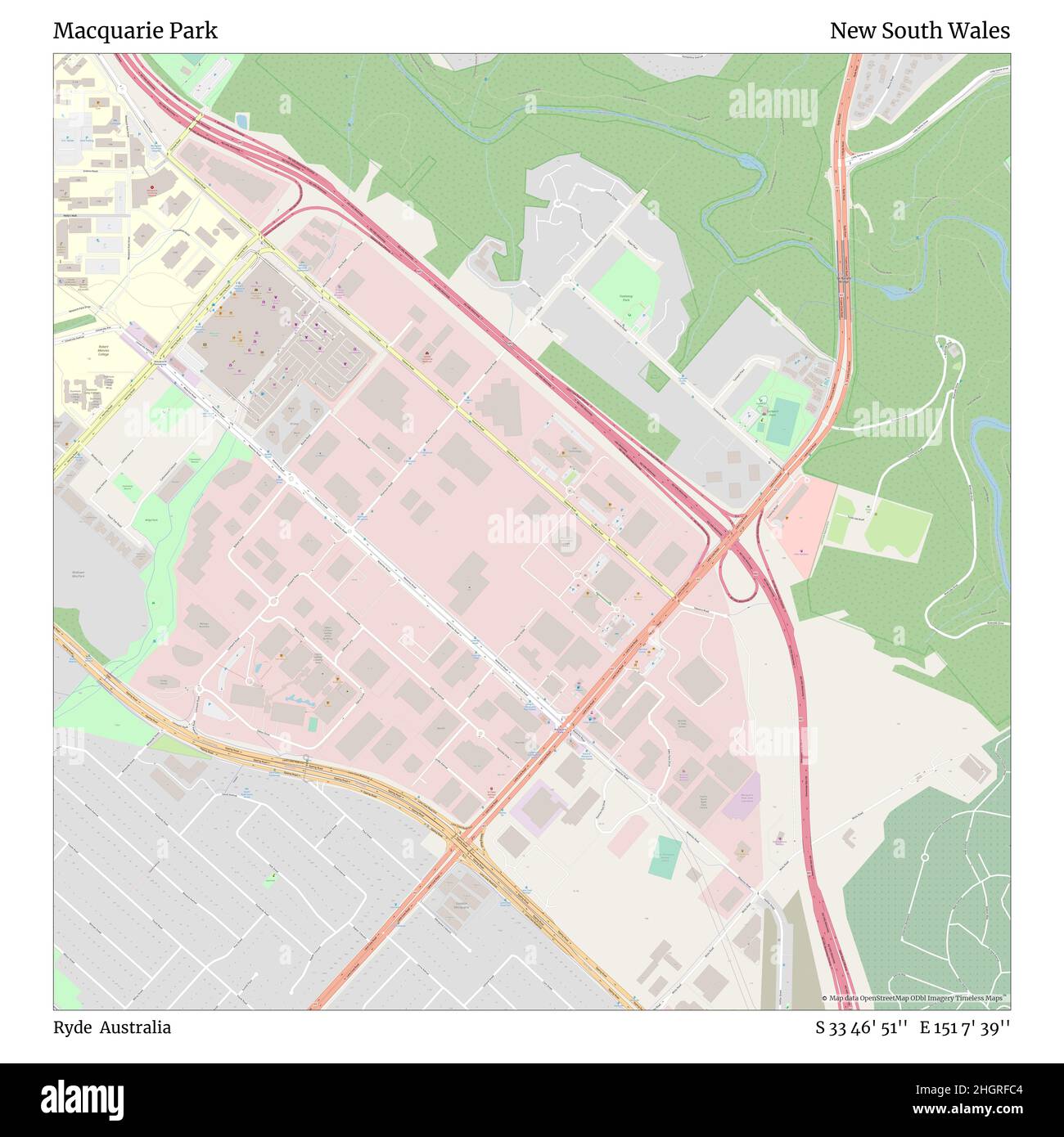 Macquarie Park, Ryde, Australien, New South Wales, S 33 46' 51'', E 151 7' 39'', Karte, Timeless Map veröffentlicht im Jahr 2021. Reisende, Entdecker und Abenteurer wie Florence Nightingale, David Livingstone, Ernest Shackleton, Lewis and Clark und Sherlock Holmes haben sich bei der Planung von Reisen zu den entlegensten Ecken der Welt auf Karten verlassen.Timeless Maps kartiert die meisten Orte auf der Welt und zeigt die Verwirklichung großer Träume Stockfoto