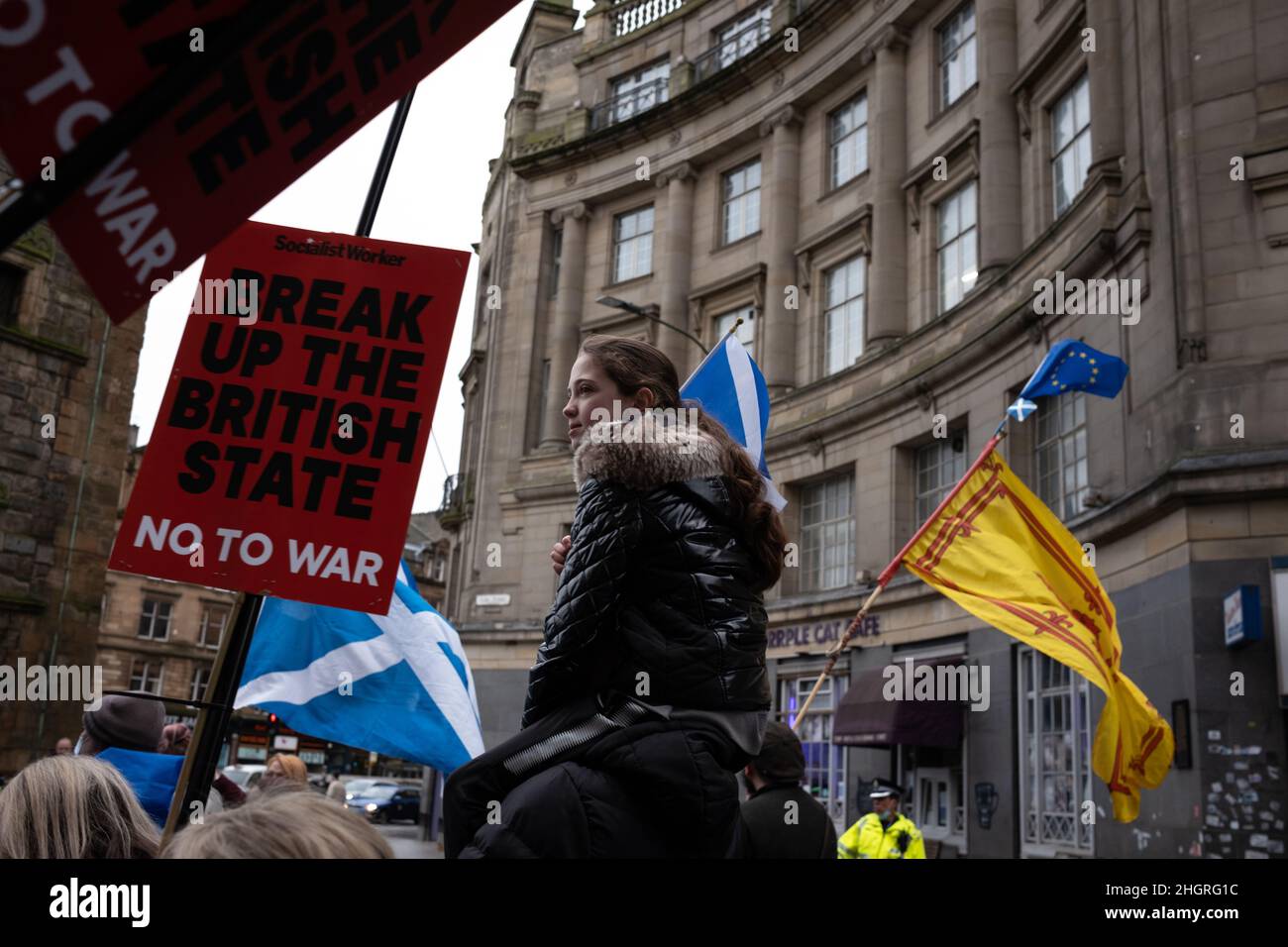 Glasgow, Großbritannien. Kundgebung für die schottische Unabhängigkeit und ‘Sack (Boris) Johnson’, organisiert von All Under One Banner, in Glasgow, Schottland, 22. Januar 2022. Quelle: Jeremy Sutton-Hibbert/ Alamy Live News. Stockfoto