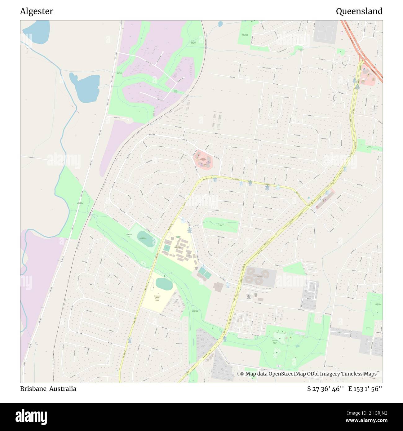 Algester, Brisbane, Australien, Queensland, S 27 36' 46'', E 153 1' 56'', Karte, Timeless Map veröffentlicht im Jahr 2021. Reisende, Entdecker und Abenteurer wie Florence Nightingale, David Livingstone, Ernest Shackleton, Lewis and Clark und Sherlock Holmes haben sich bei der Planung von Reisen zu den entlegensten Ecken der Welt auf Karten verlassen.Timeless Maps kartiert die meisten Orte auf der Welt und zeigt die Verwirklichung großer Träume Stockfoto