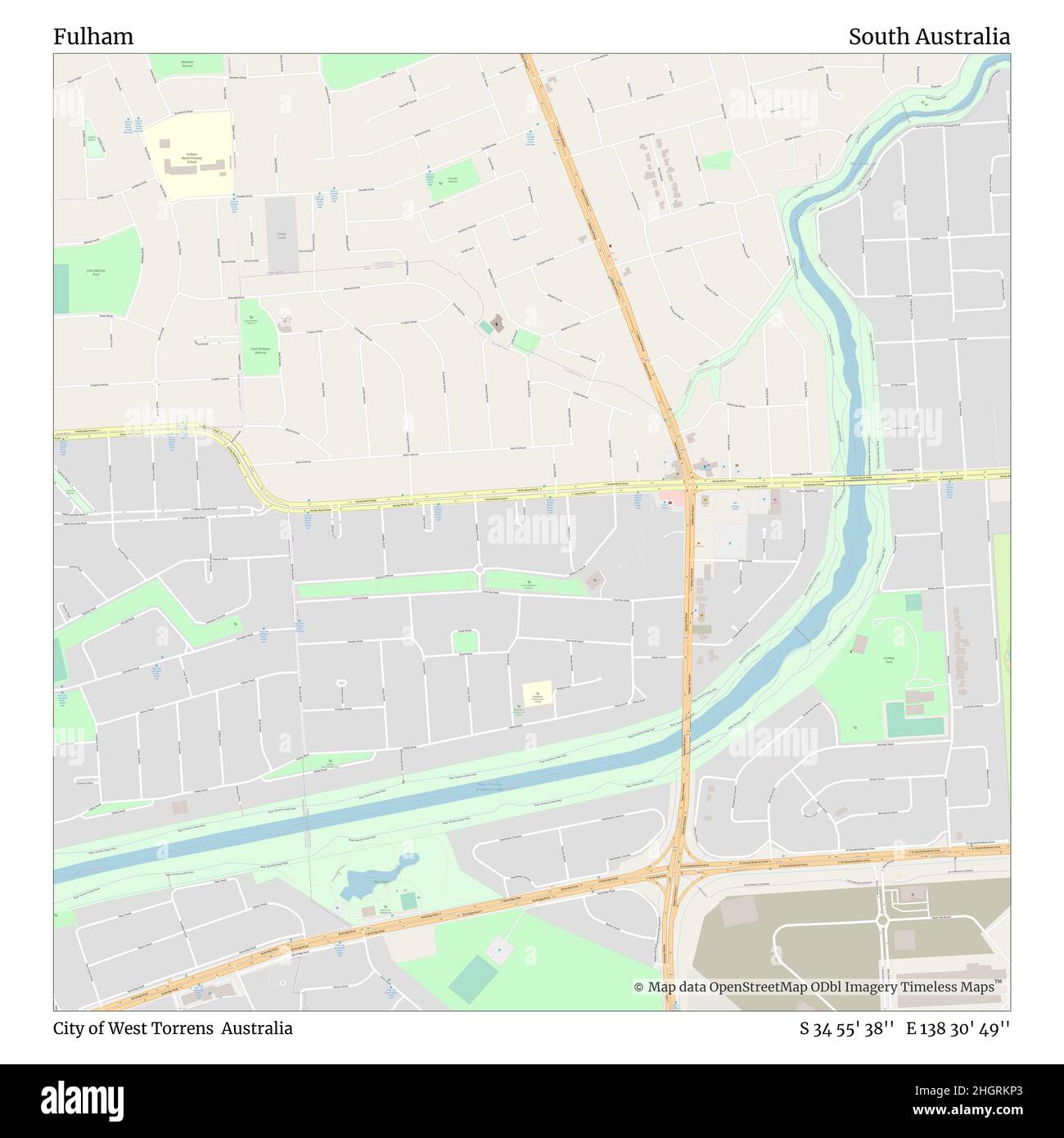 Fulham, City of West Torrens, Australien, South Australia, S 34 55' 38'', E 138 30' 49'', map, Timeless Map veröffentlicht im Jahr 2021. Reisende, Entdecker und Abenteurer wie Florence Nightingale, David Livingstone, Ernest Shackleton, Lewis and Clark und Sherlock Holmes haben sich bei der Planung von Reisen zu den entlegensten Ecken der Welt auf Karten verlassen.Timeless Maps kartiert die meisten Orte auf der Welt und zeigt die Verwirklichung großer Träume Stockfoto