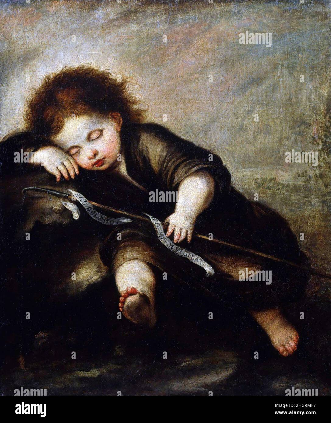 Murillo. Kind Christus schläft durch den Kreis des spanischen Künstlers Bartolomé Estebán Murillo (1617-1682), Öl auf Leinwand Stockfoto