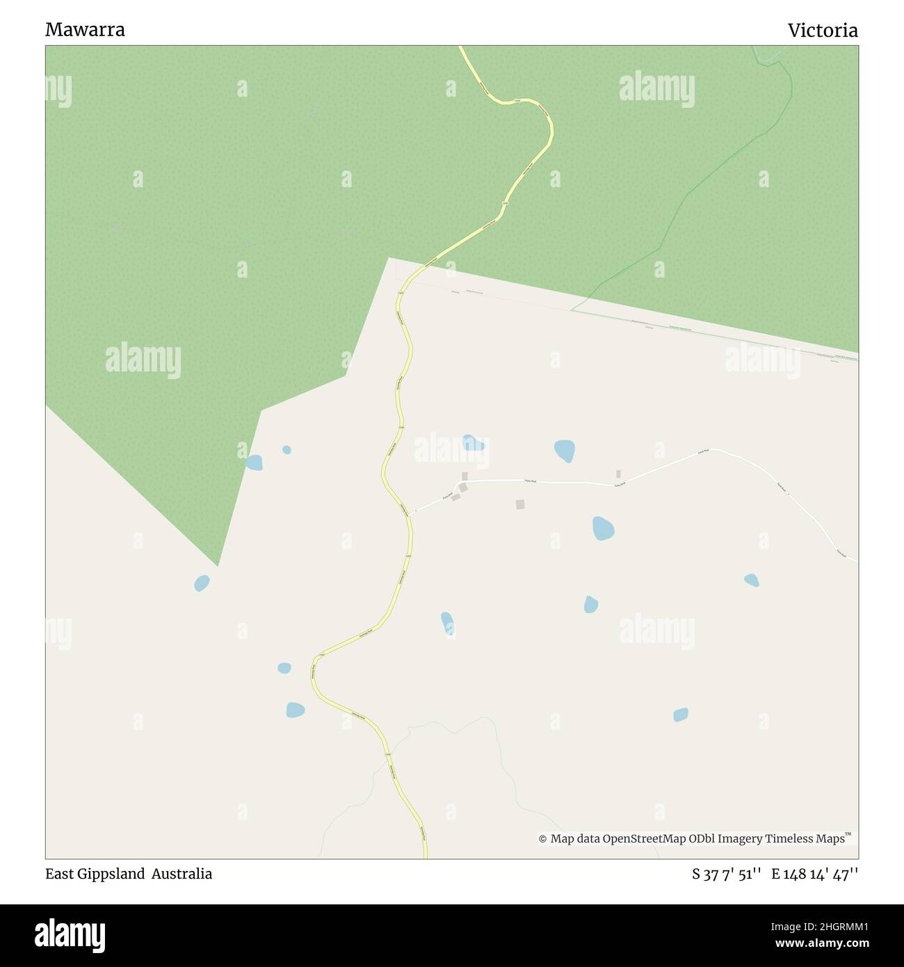 Mawarra, East Gippsland, Australien, Victoria, S 37 7' 51'', E 148 14' 47'', map, Timeless Map veröffentlicht im Jahr 2021. Reisende, Entdecker und Abenteurer wie Florence Nightingale, David Livingstone, Ernest Shackleton, Lewis and Clark und Sherlock Holmes haben sich bei der Planung von Reisen zu den entlegensten Ecken der Welt auf Karten verlassen.Timeless Maps kartiert die meisten Orte auf der Welt und zeigt die Verwirklichung großer Träume Stockfoto