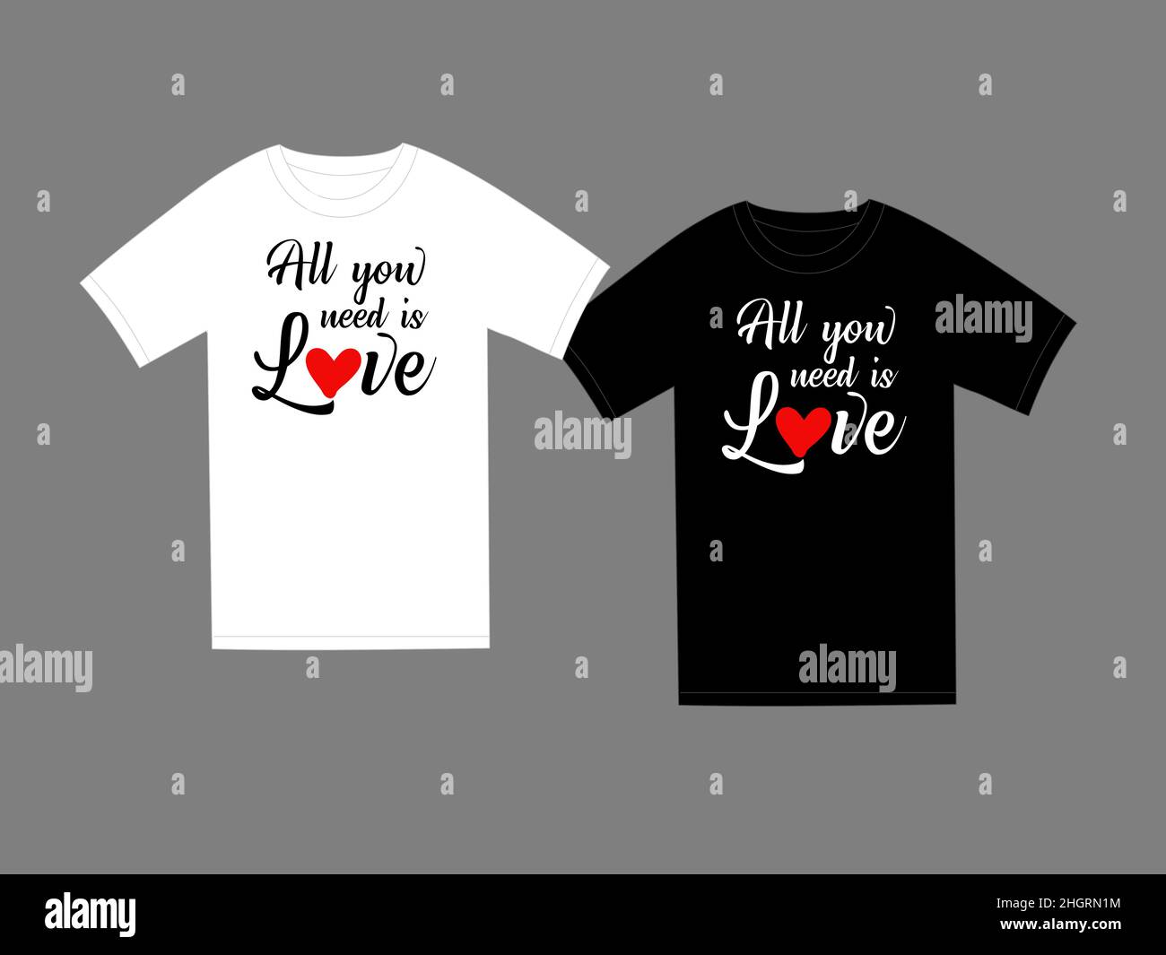 Alles, was Sie brauchen, ist Liebe - Zitat mit rotem Herzen und eleganter Typografie. Vektorgrafik. T-Shirt-Druck mit Textilgrafik. Isoliertes abstraktes Diagramm Stock Vektor