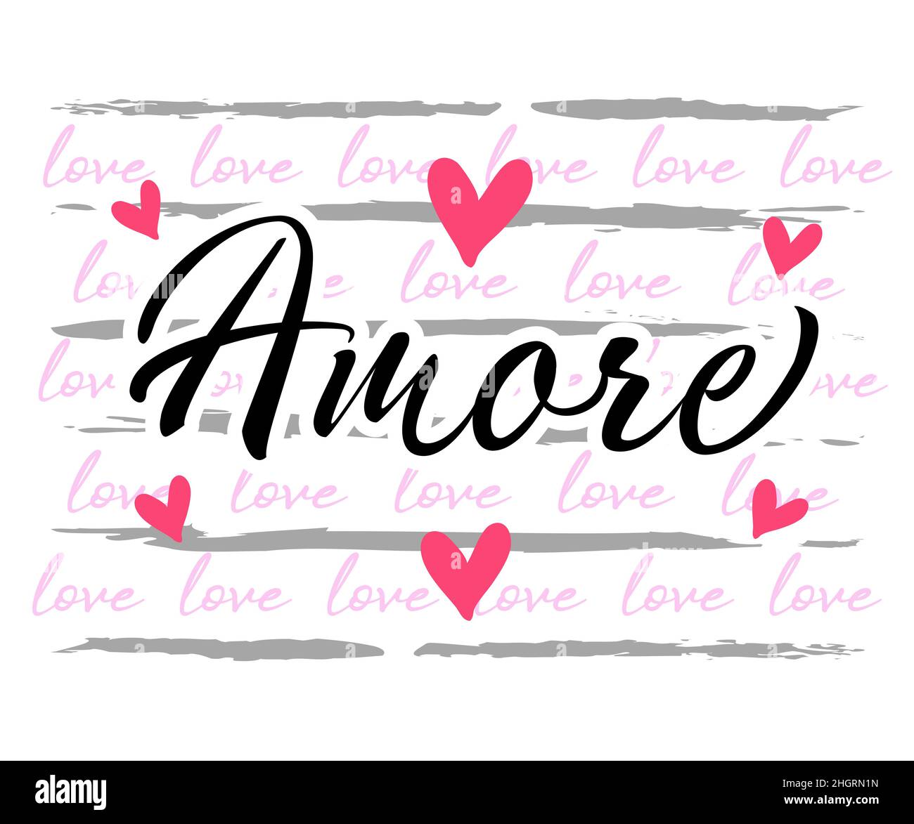 Amore handgeschriebener Tintenpinsel Vektor-Schriftzug. Liebe, italienische Worthandschrift. Valentinstag Grußkarte Kalligraphie. T-Shirt mit dekorativem Druck von wor Stock Vektor