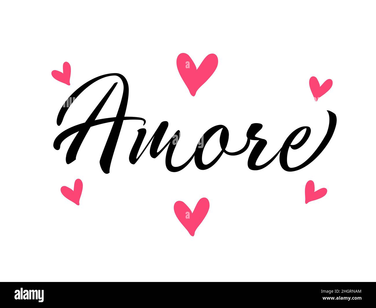 Amore handgeschriebener Tintenpinsel Vektor-Schriftzug. Liebe, italienische Worthandschrift. Valentinstag Grußkarte Kalligraphie. T-Shirt mit dekorativem Druck und s Stock Vektor