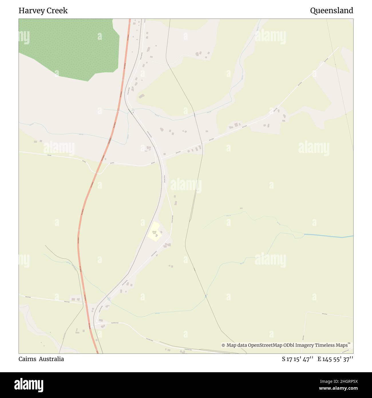 Harvey Creek, Cairns, Australien, Queensland, S 17 15' 47'', E 145 55' 37'', Karte, Timeless Map veröffentlicht im Jahr 2021. Reisende, Entdecker und Abenteurer wie Florence Nightingale, David Livingstone, Ernest Shackleton, Lewis and Clark und Sherlock Holmes haben sich bei der Planung von Reisen zu den entlegensten Ecken der Welt auf Karten verlassen.Timeless Maps kartiert die meisten Orte auf der Welt und zeigt die Verwirklichung großer Träume Stockfoto